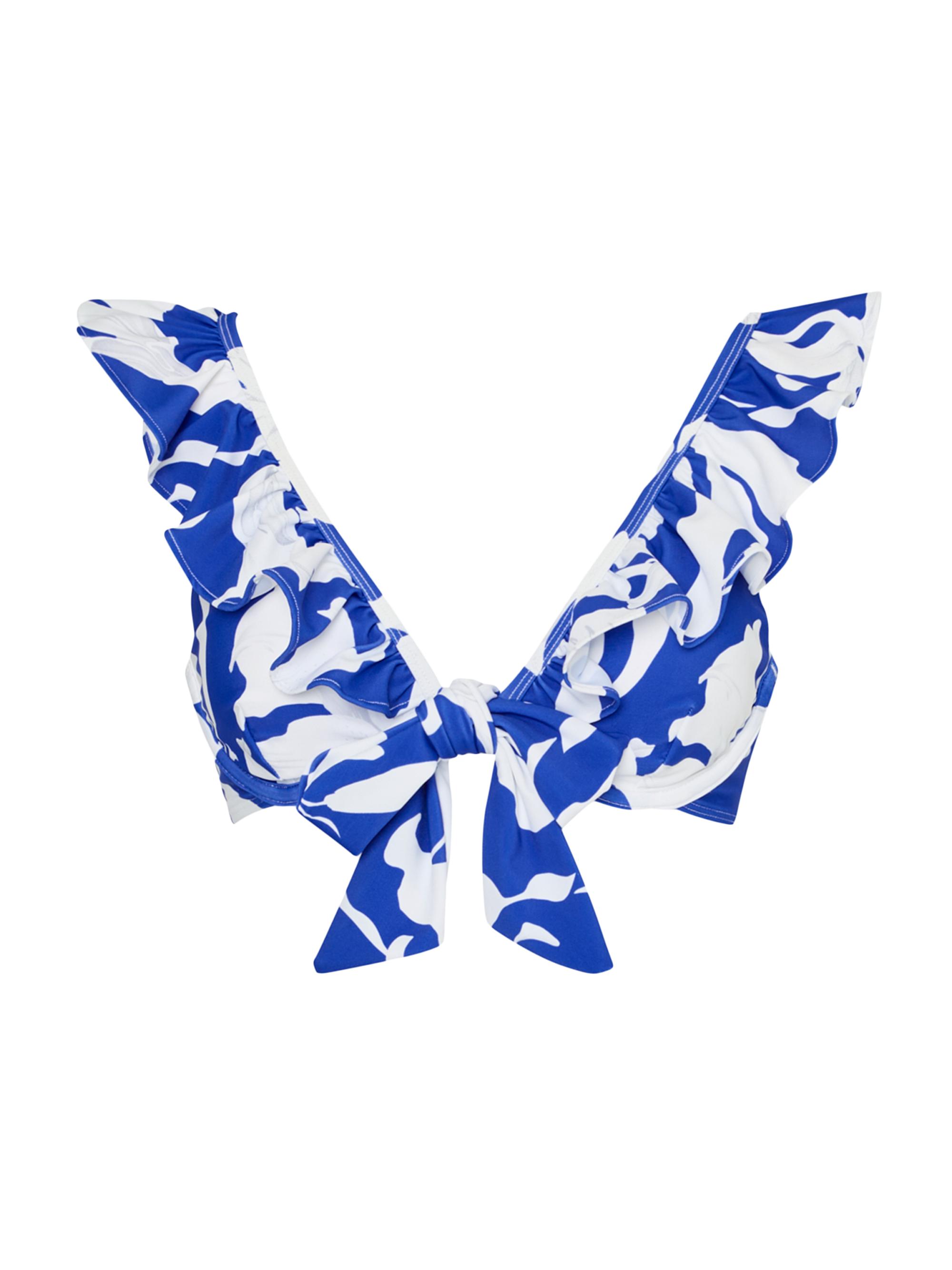 Milly Women's Lily Silhouette Ruffle Abstract Bikini Top - Blue Ecru