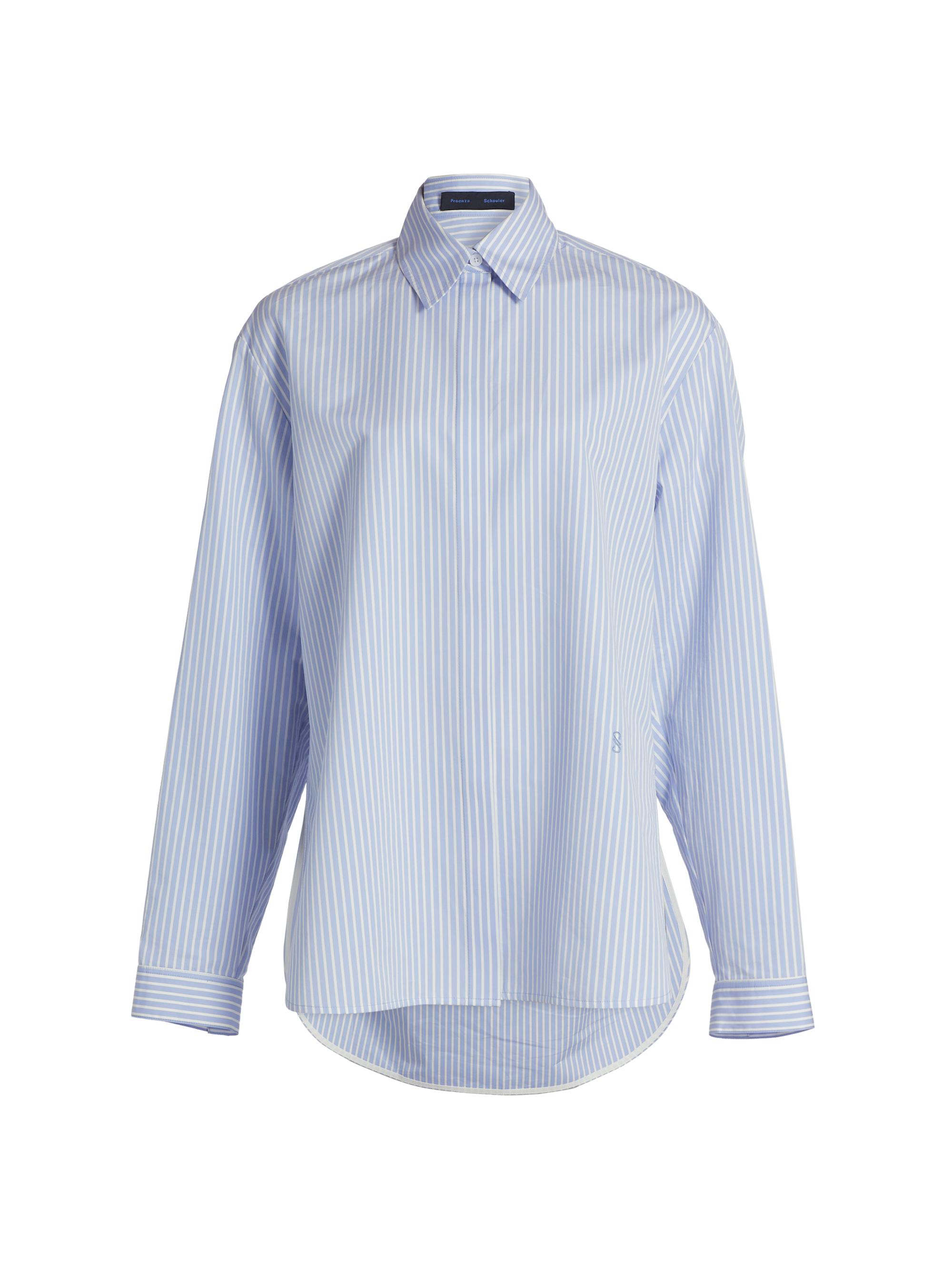 Proenza Schouler Women's Hunter Striped Cotton & Silk Poplin Button-Front Top - Pale Blue Multi