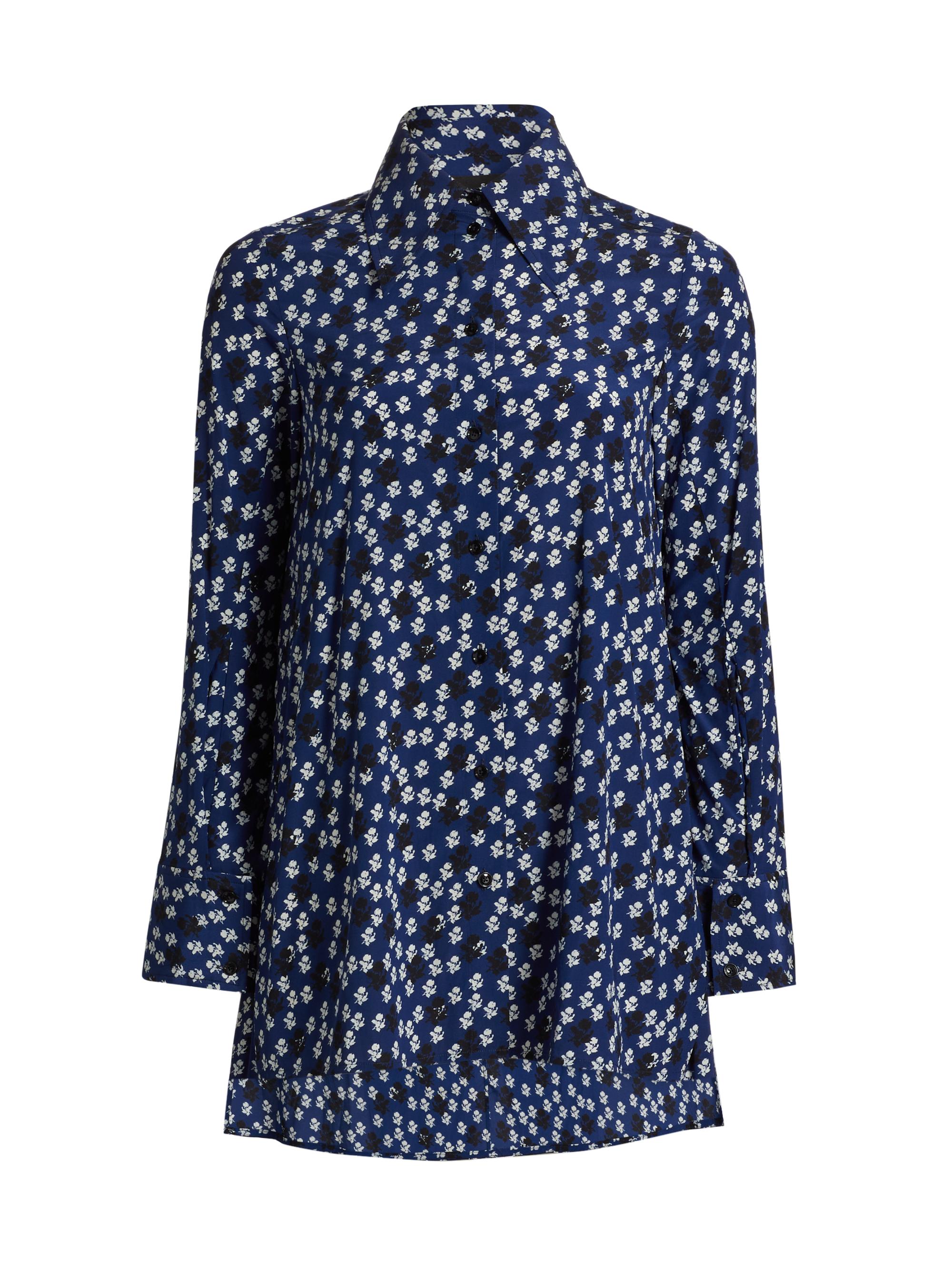 Proenza Schouler Women's Emmeline Floral Silk-Blend Button-Front Shirt - Navy Multi