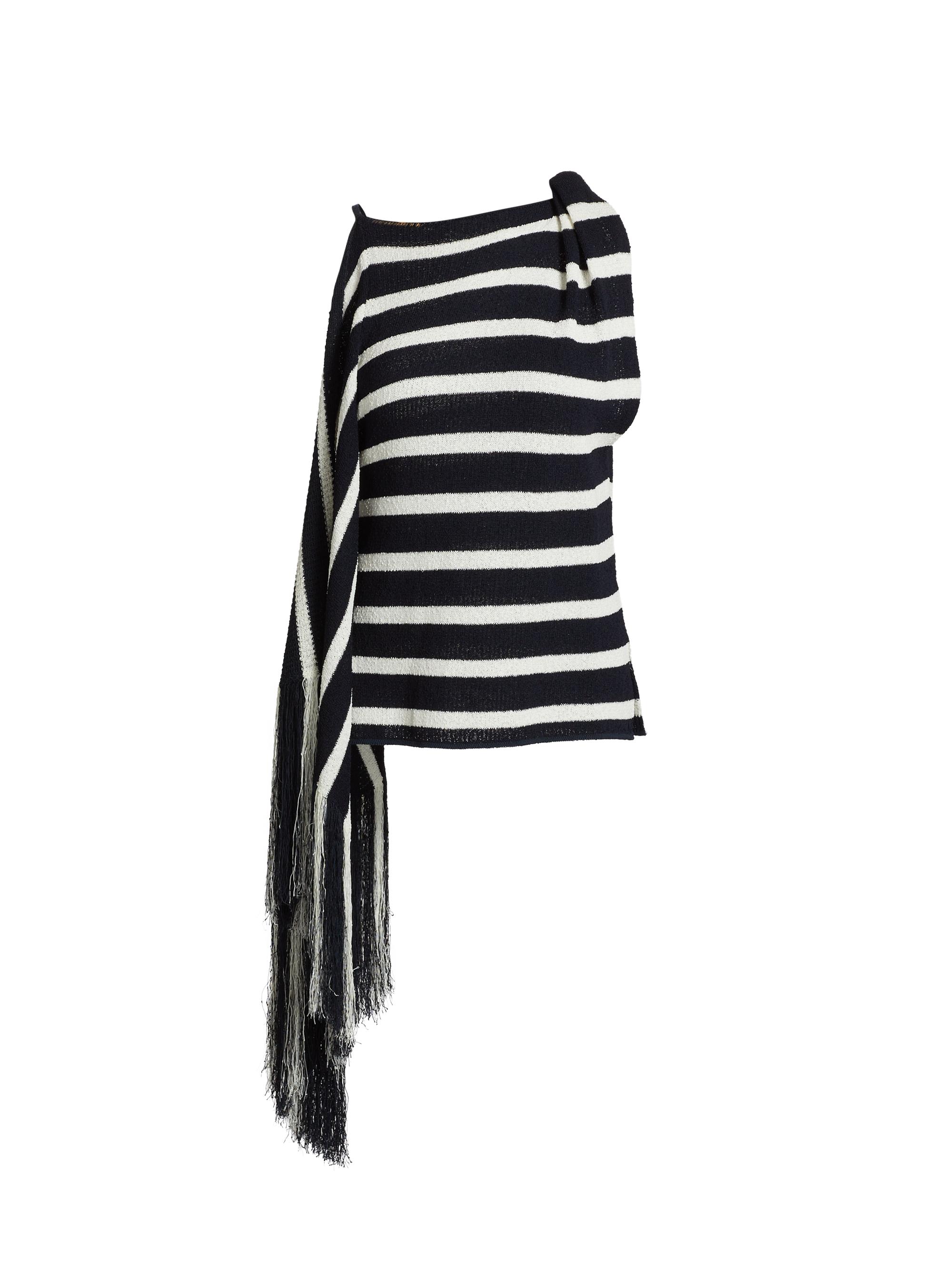 Proenza Schouler Women's Yves Striped Cotton-Blend Fringe Asymmetric Top - Navy Multi