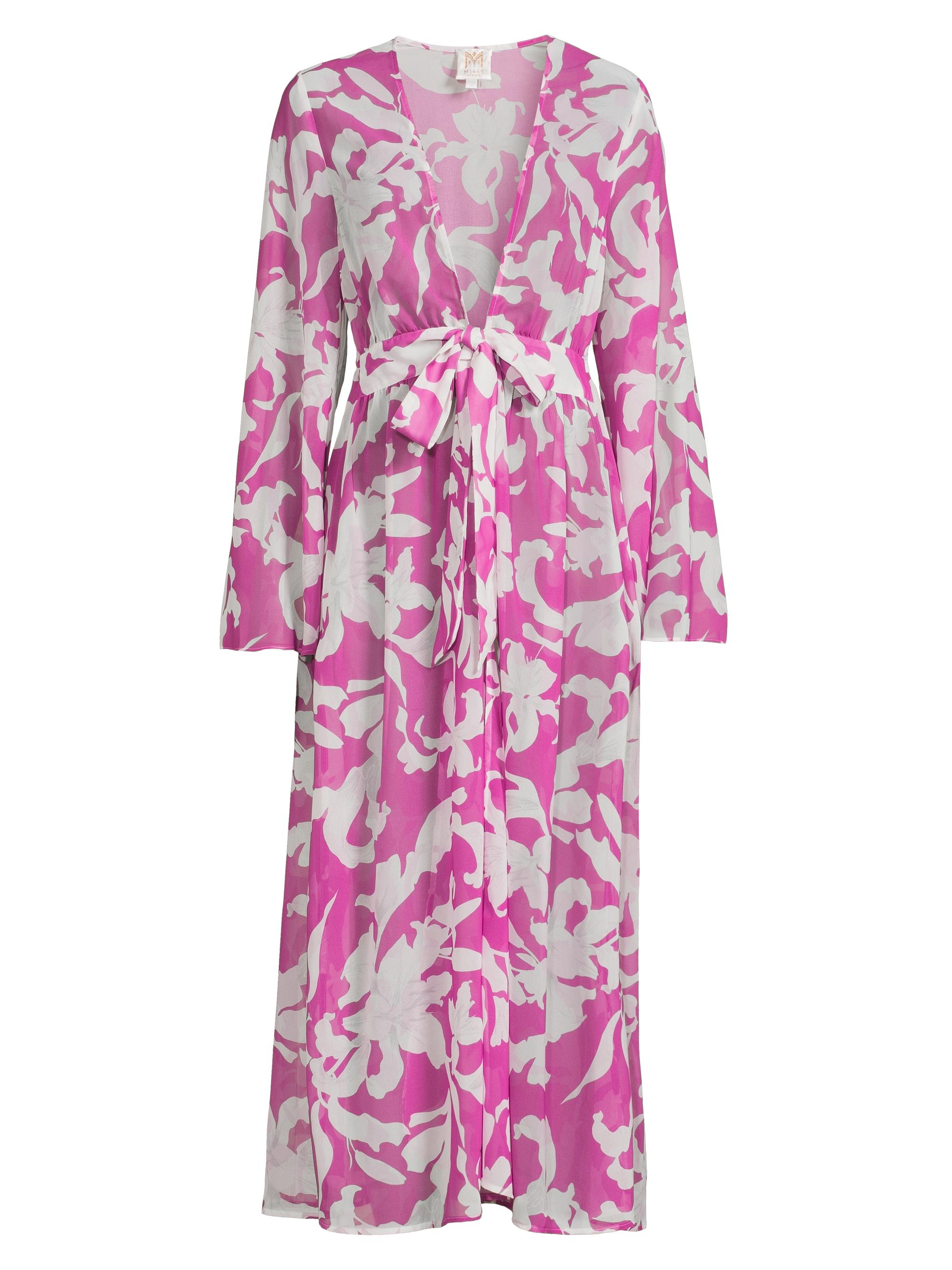 Milly Women's Vince Lily Abstract Chiffon Tie-Waist Maxi-Dress - Strawberry Ecru