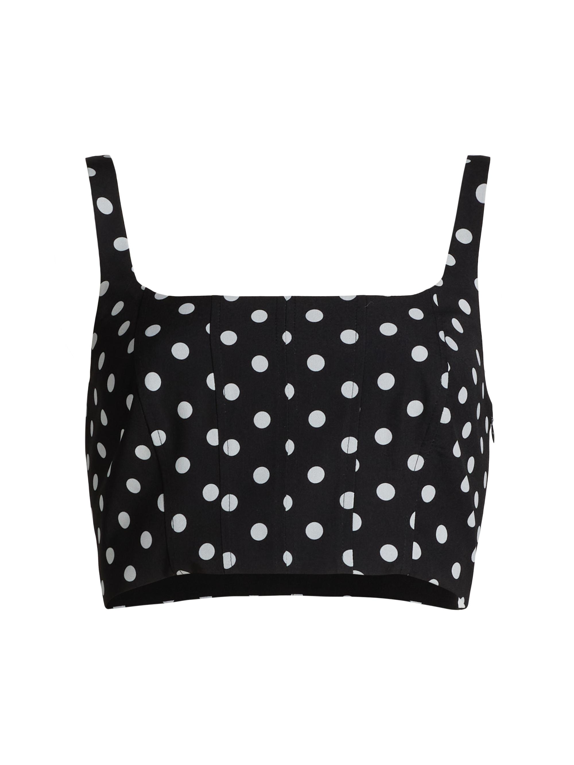 Toccin Women's Rhea Polka Dot Cropped Corset Tank - Jet Optic Polka Dot