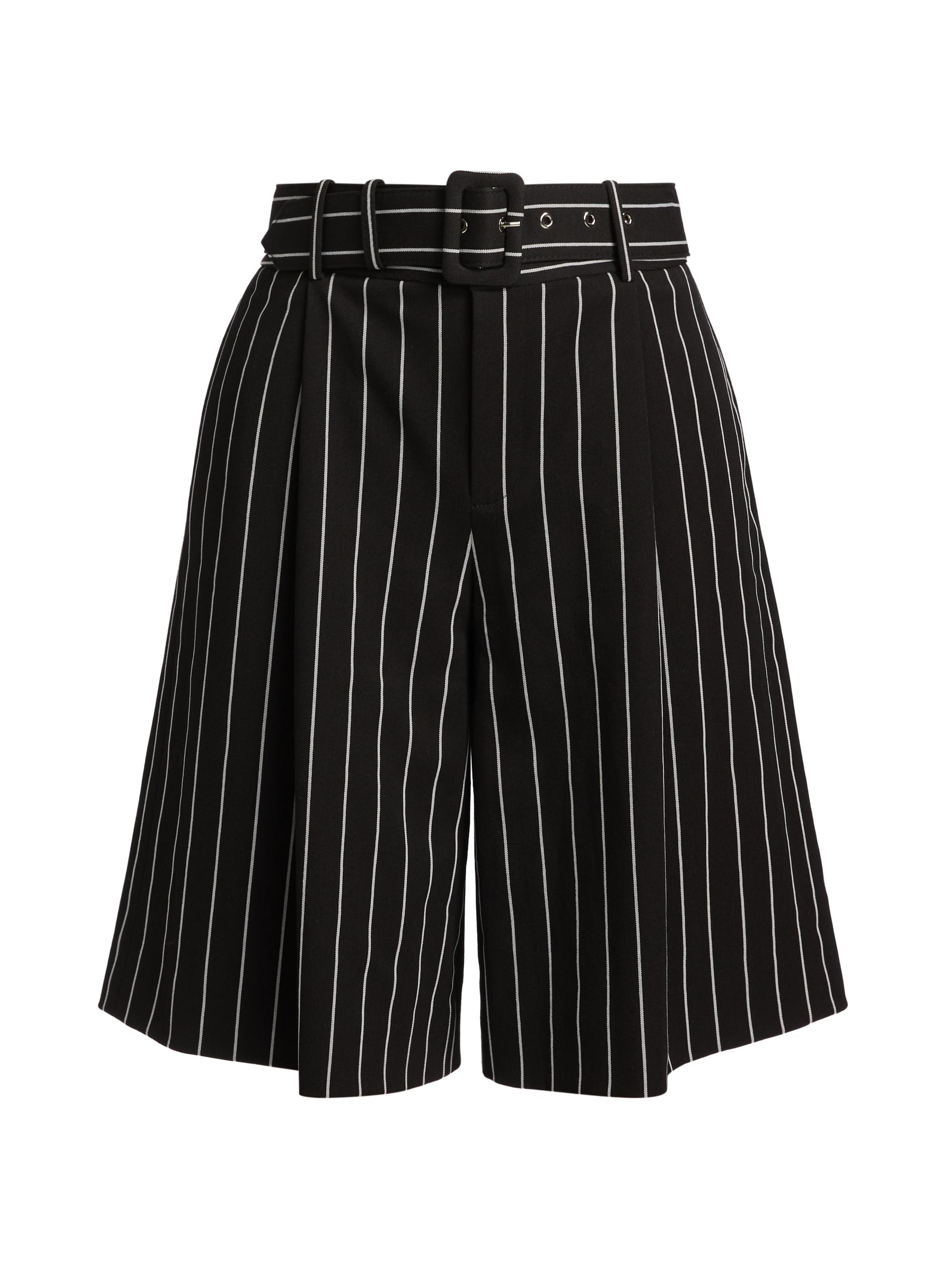 Toccin Women's Nina Pinstriped Belted Culottes - Jet Optic Pinstripe