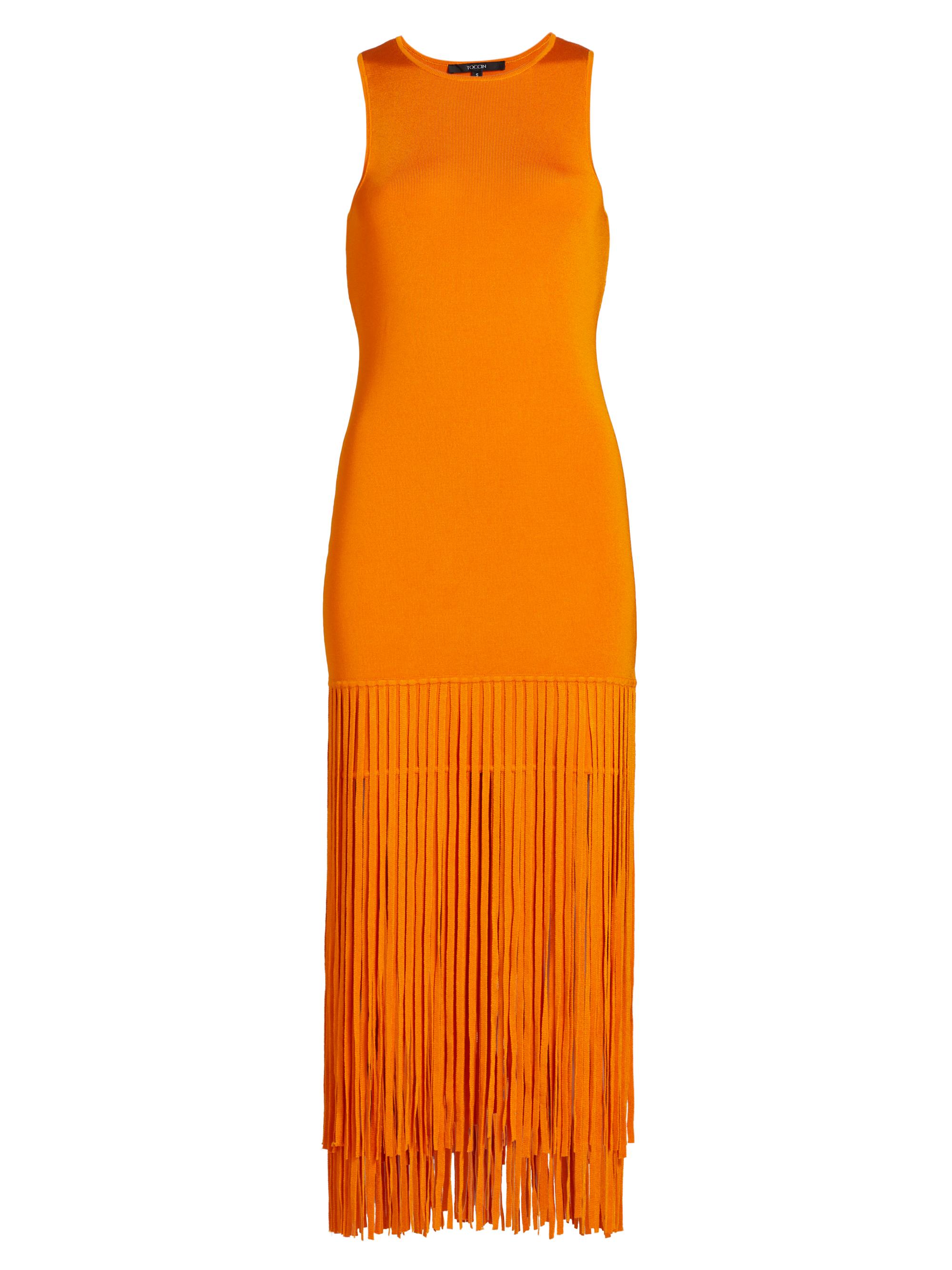 Toccin Women's Margaux Sleeveless Fringe Midi-Dress - Mango