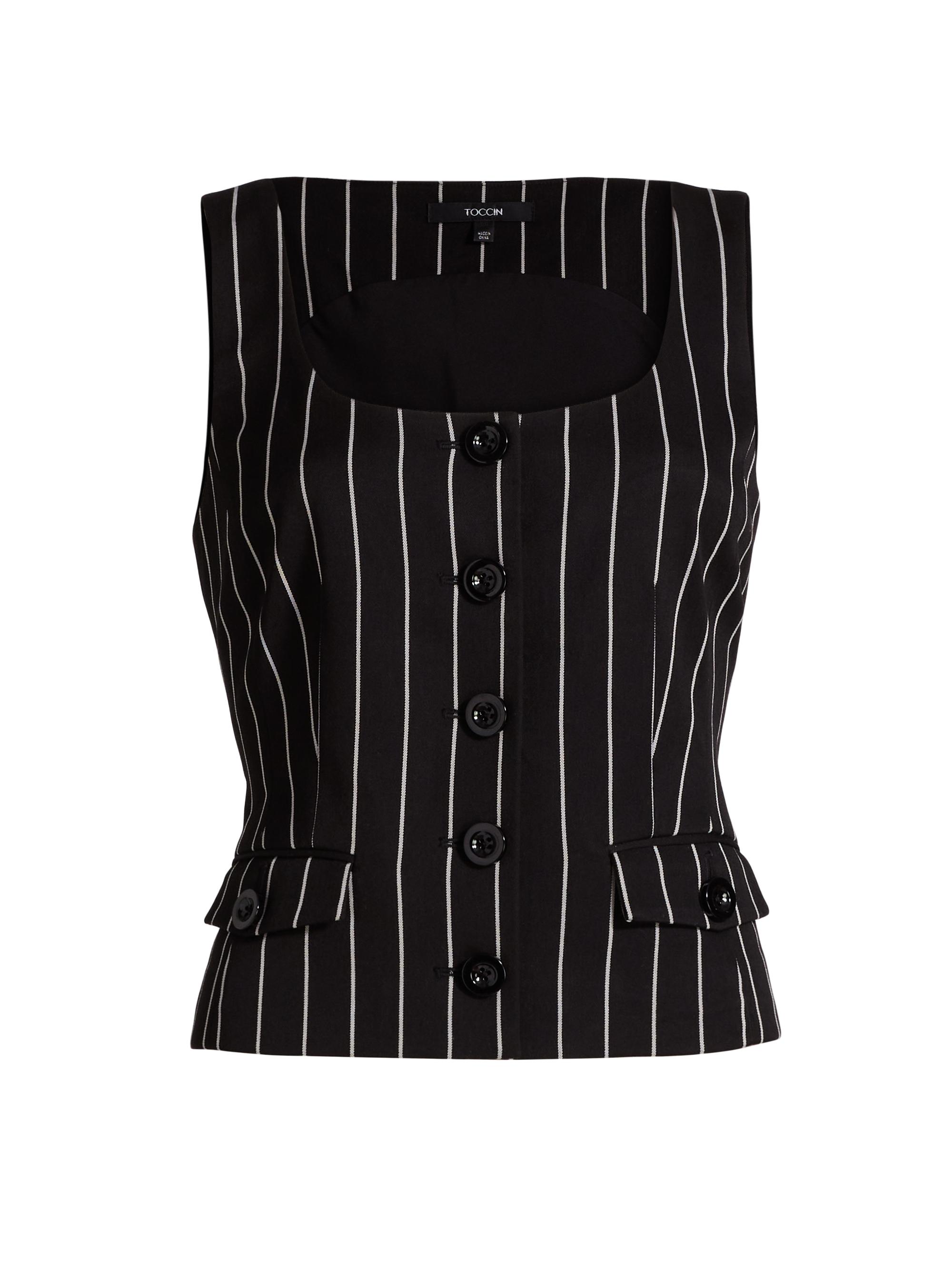 Toccin Women's Georgia Pinstriped Button-Front Top - Jet Optic Pinstripe