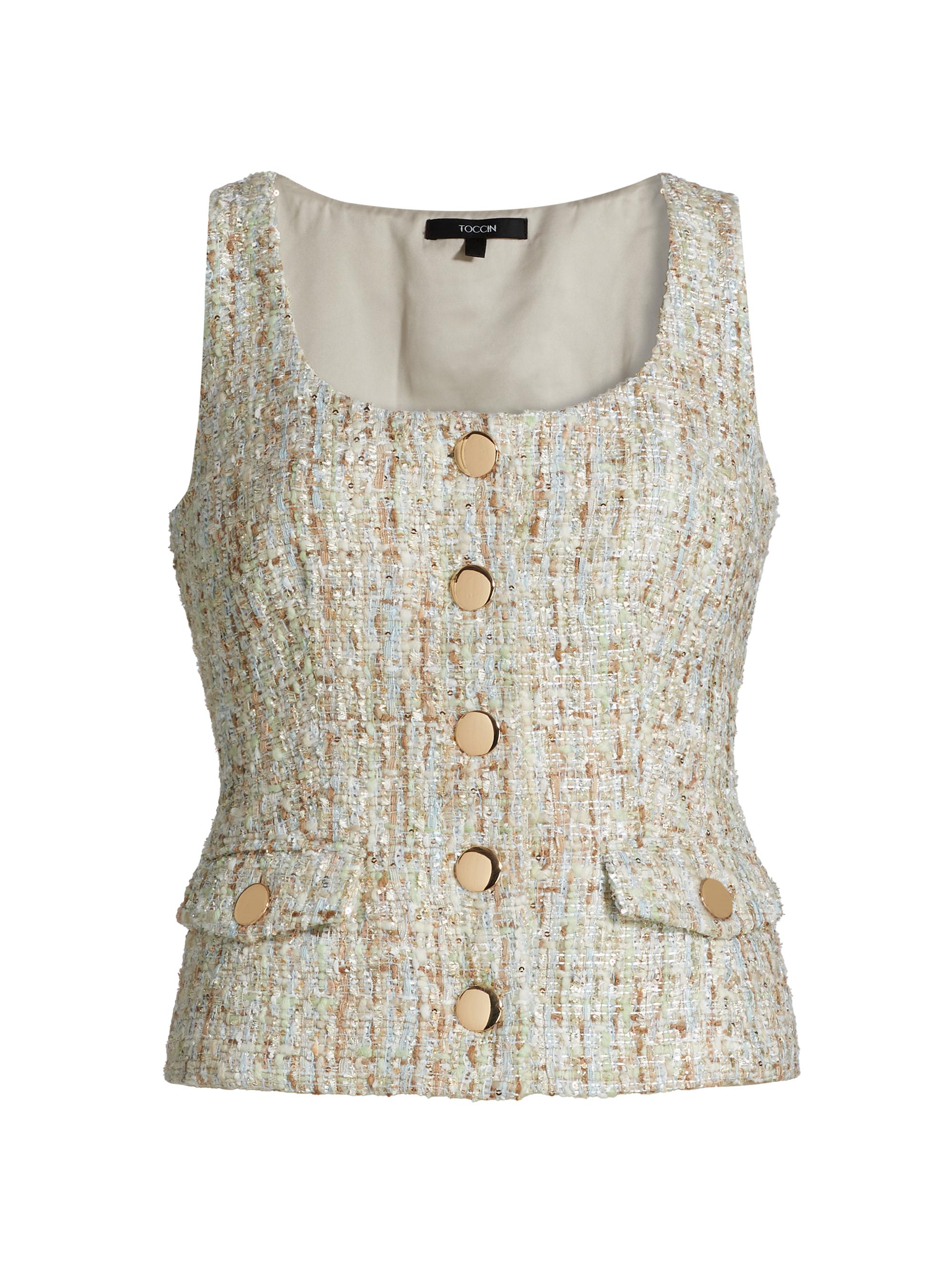 Toccin Women's Georgia Tweed Button-Front Top - Ice Blue Multi