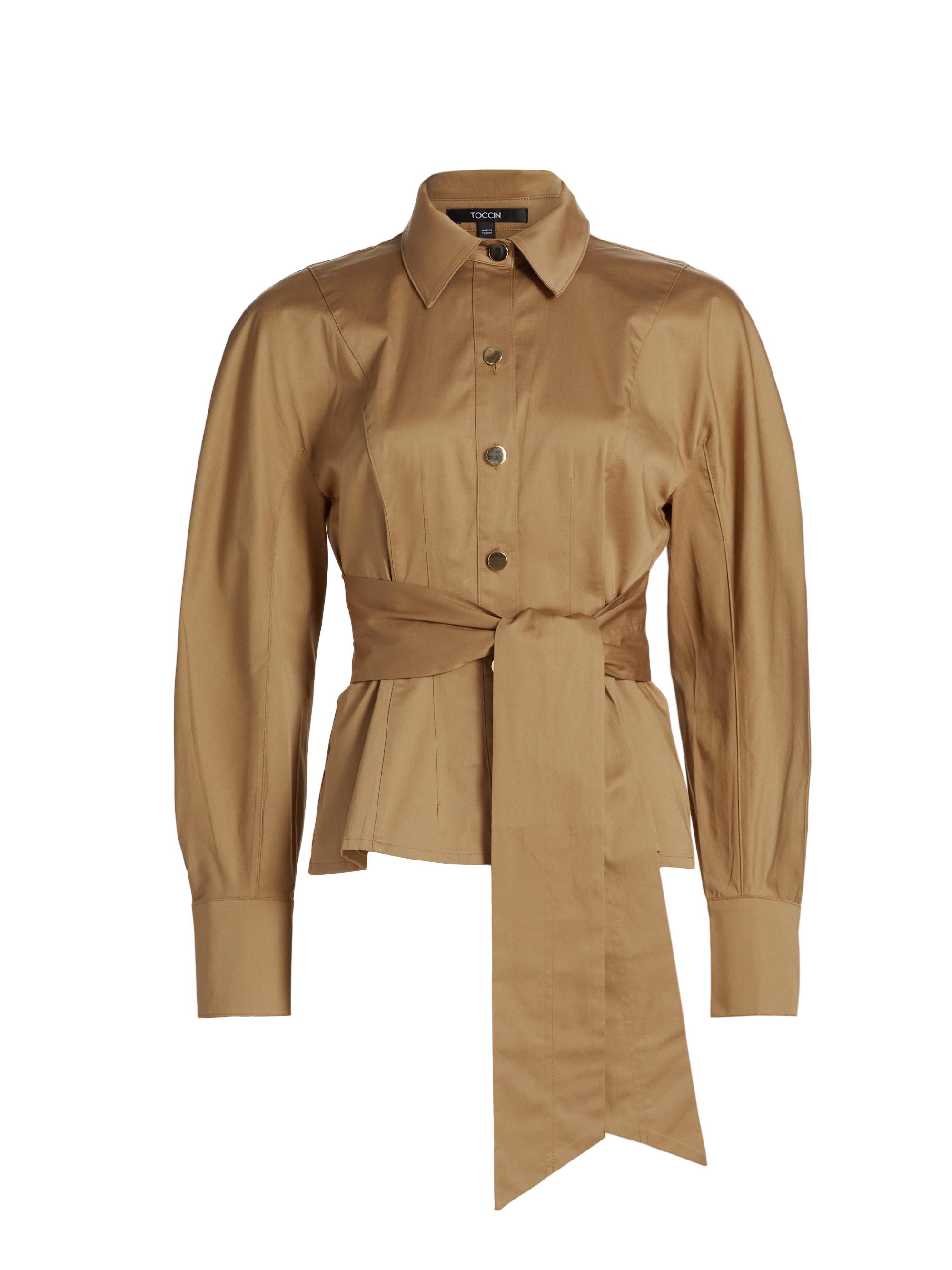 Toccin Women's Mina Seamed Tie-Waist Shirt - Latte