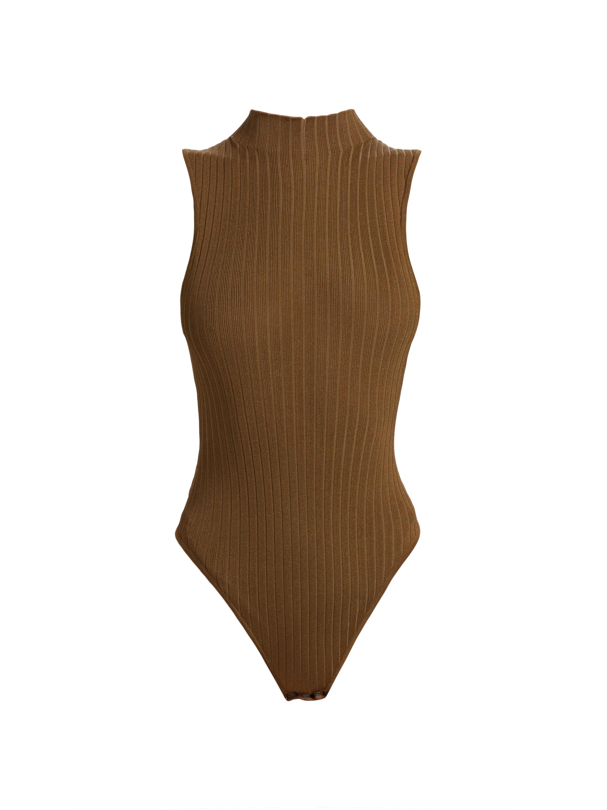 Toccin Women's Mika Rib-Knit Sleeveless Bodysuit - French Brown