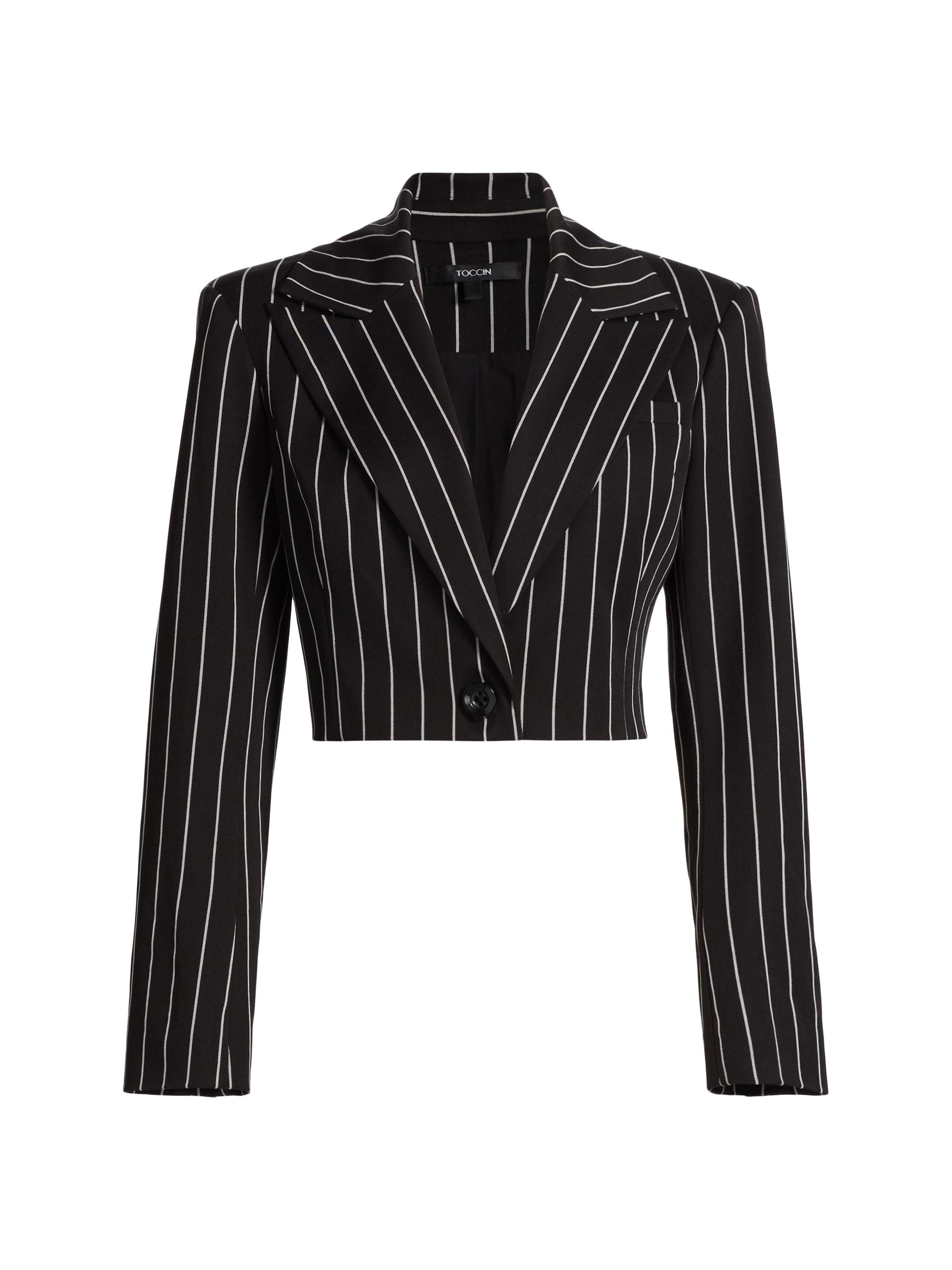 Toccin Women's Faith Cropped Blazer - Jet Optic Pinstripe