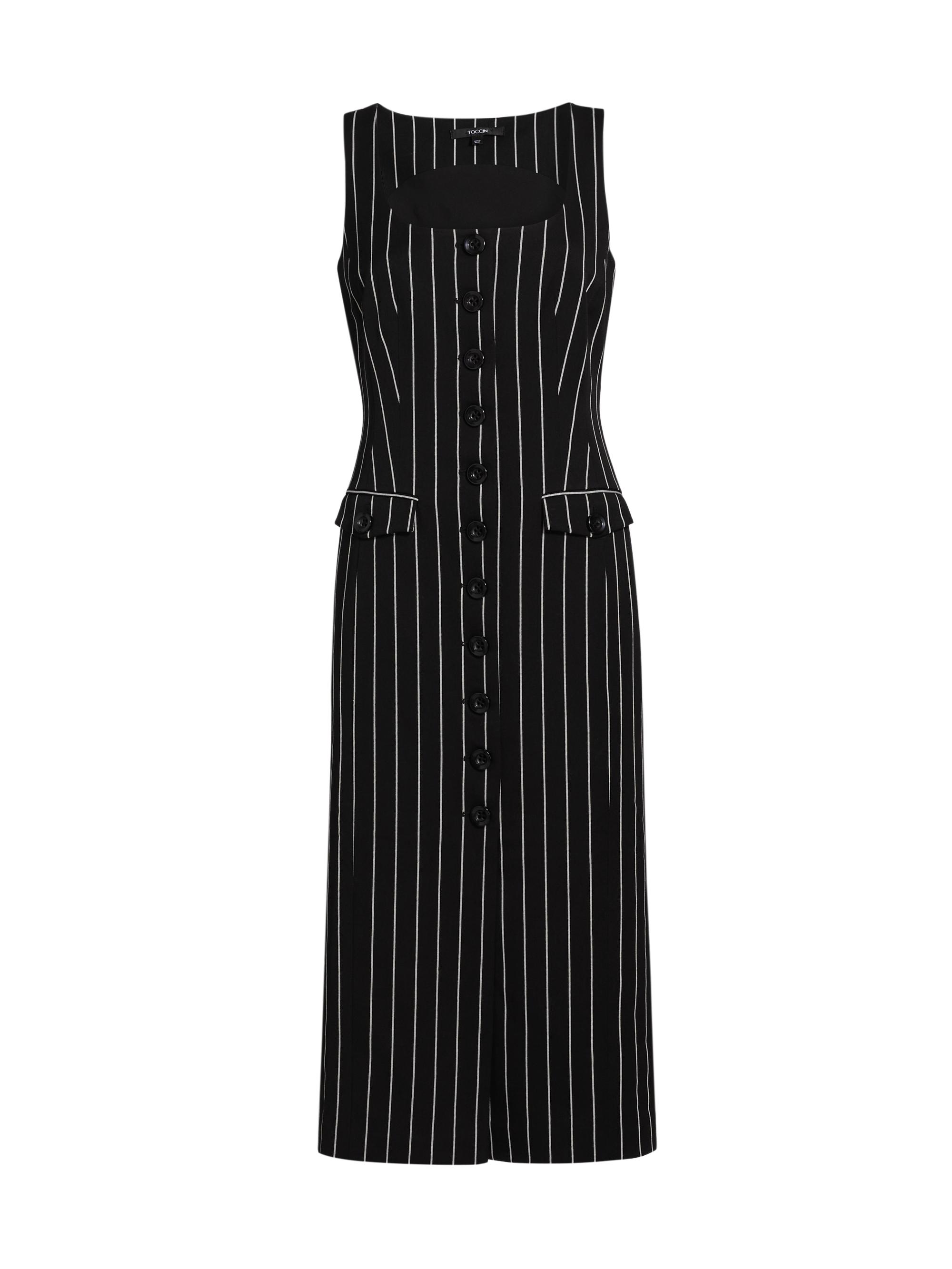 Toccin Women's Raven Striped Sleeveless Midi-Dress - Jet Optic Pinstripe
