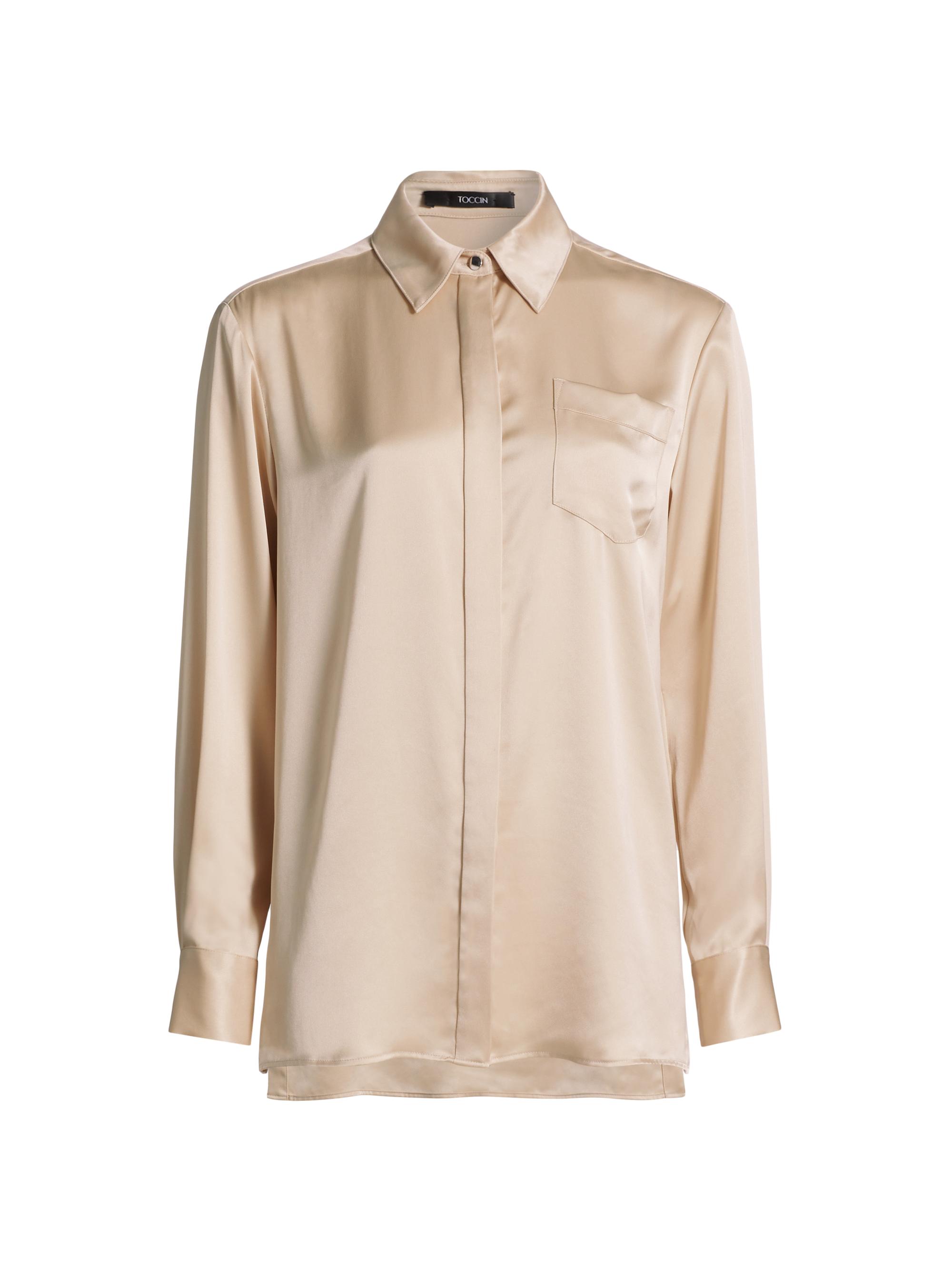 Toccin Women's Riley Satin Boyfriend Shirt - Champagne