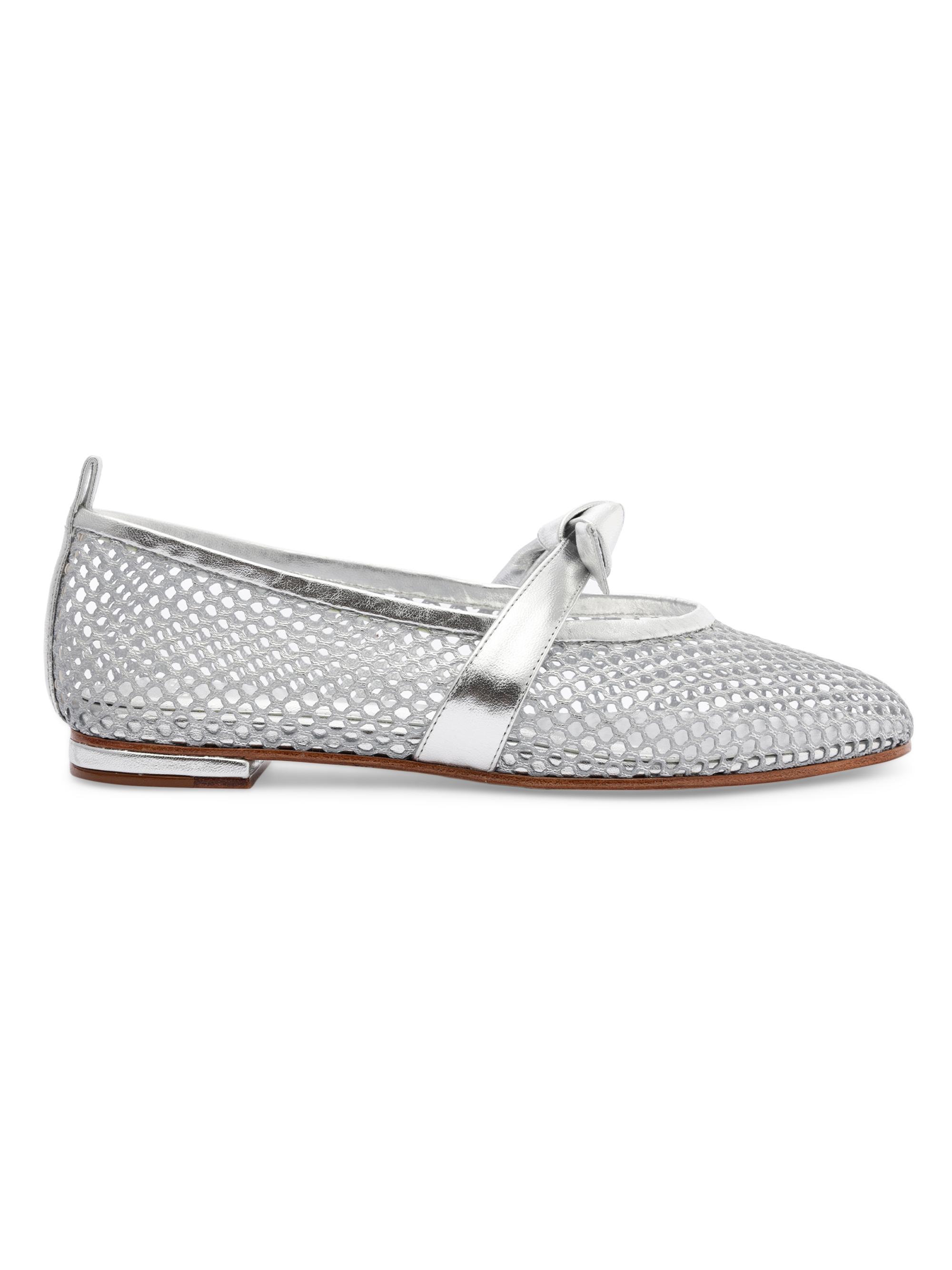 Alexandre Birman Women's Clarita Fishnet Metallic Leather Ballet Flats - Silver