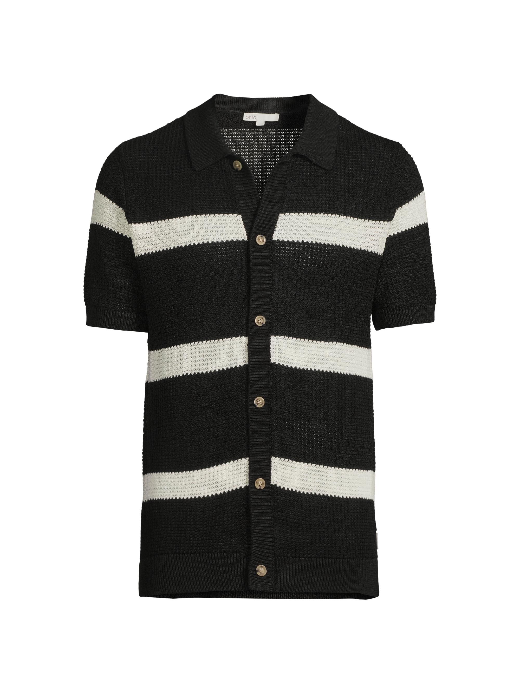 Onia Men's Linen Button-Front Sweater - Black Egret