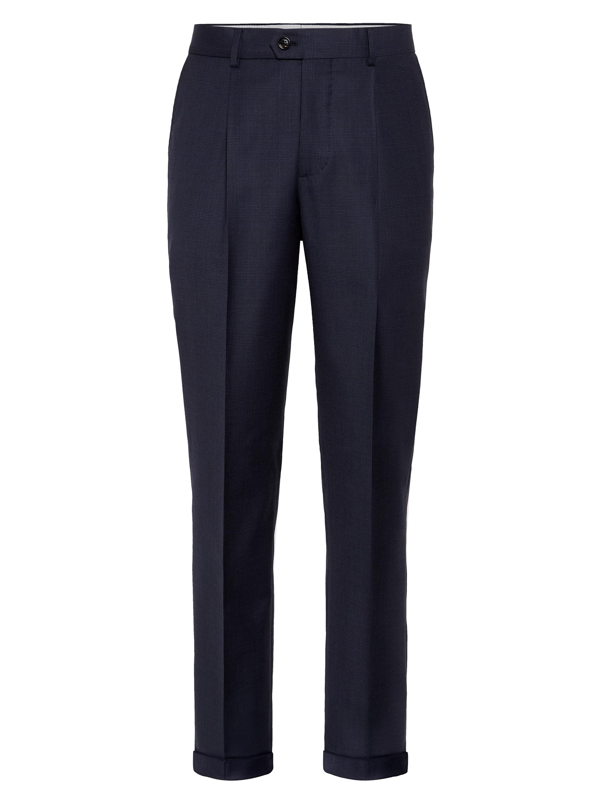 Brunello Cucinelli Men's Virgin Wool Prince of Wales Leisure Fit Trousers - Blue