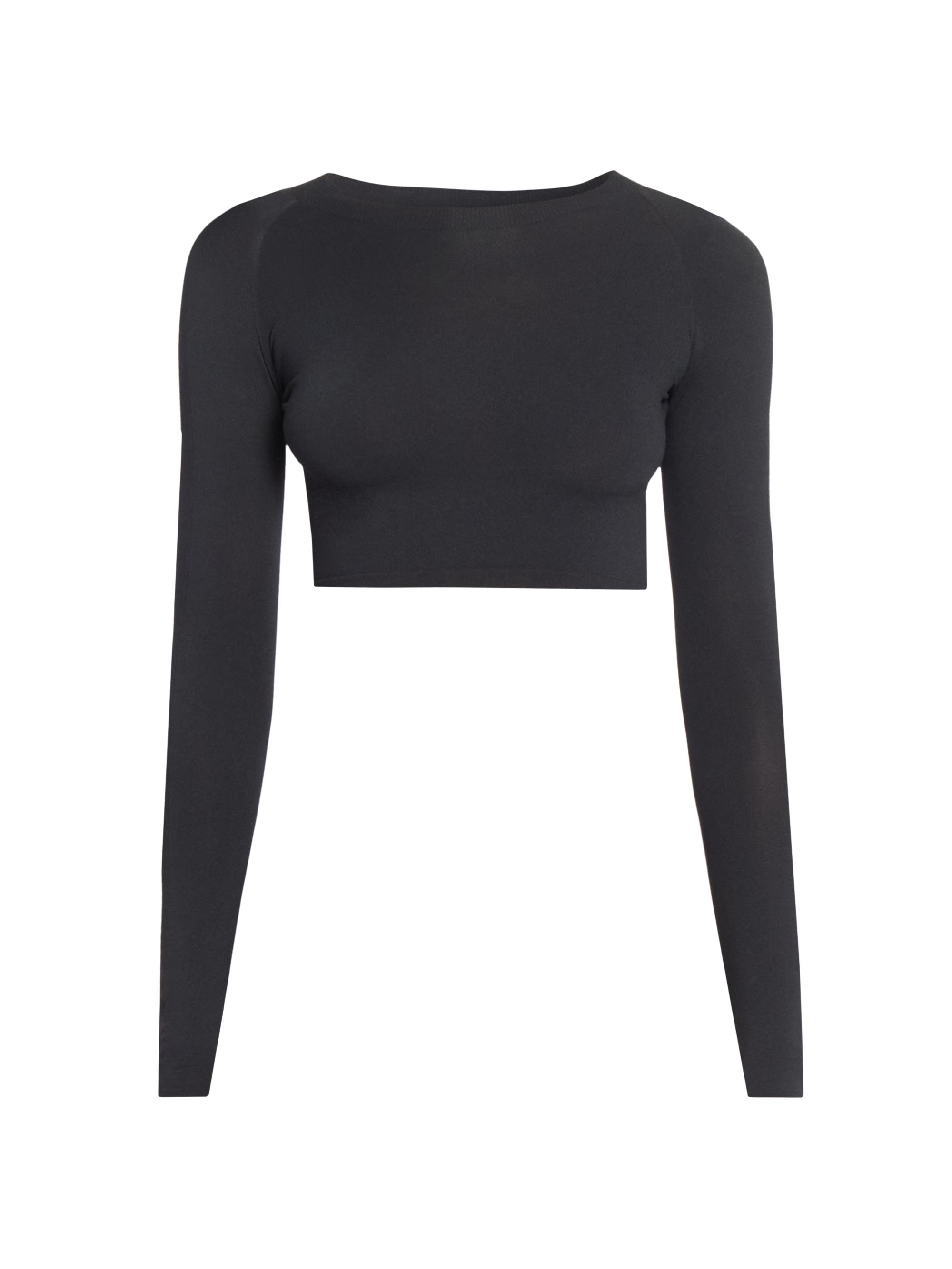 Alaïa Women's Stretch Knit Crewneck Crop Top - Noir Alaia