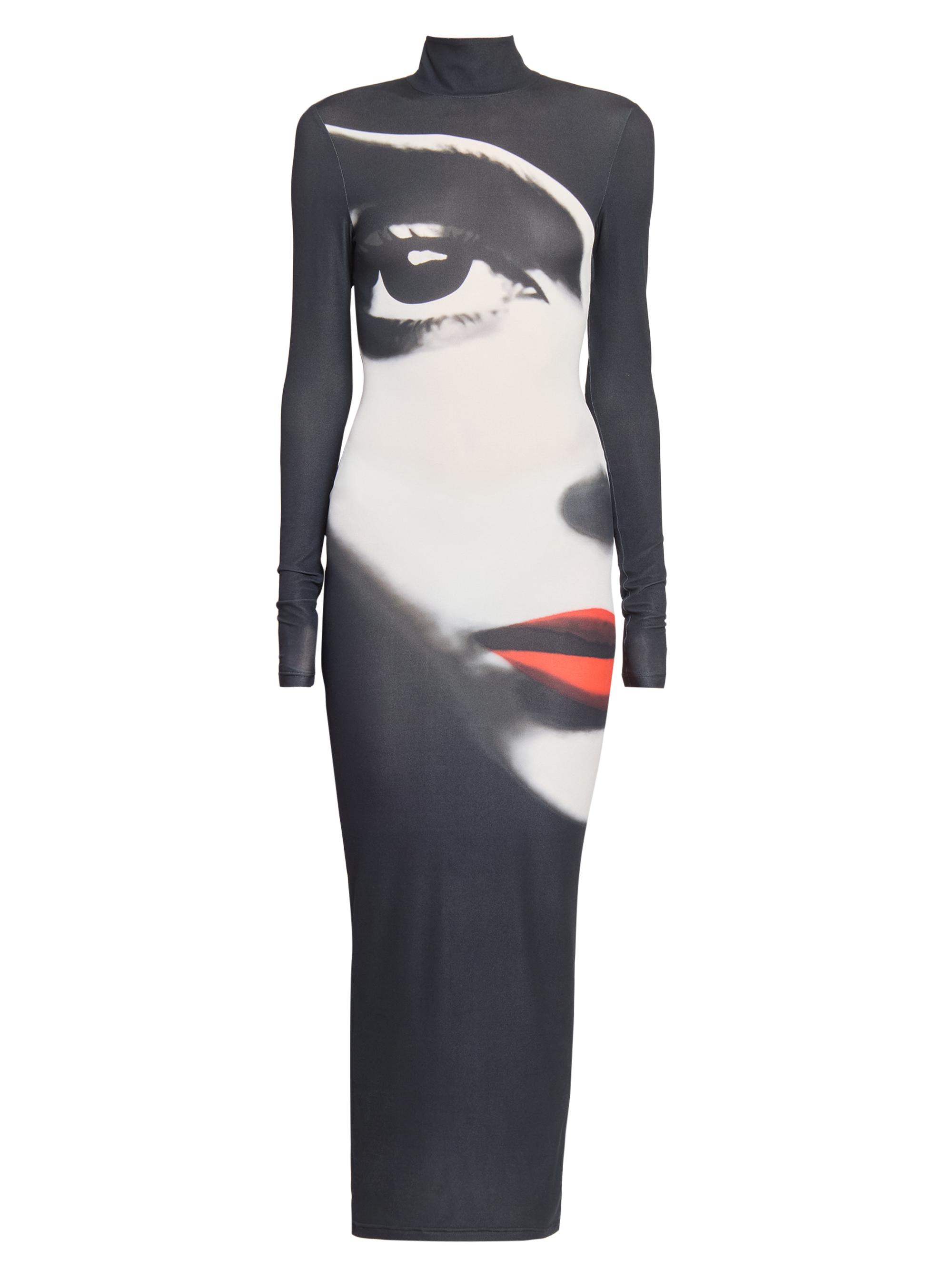 Balmain Women's Graphic Body-Con Turtleneck Maxi Dress - Noir Blanc Rouge