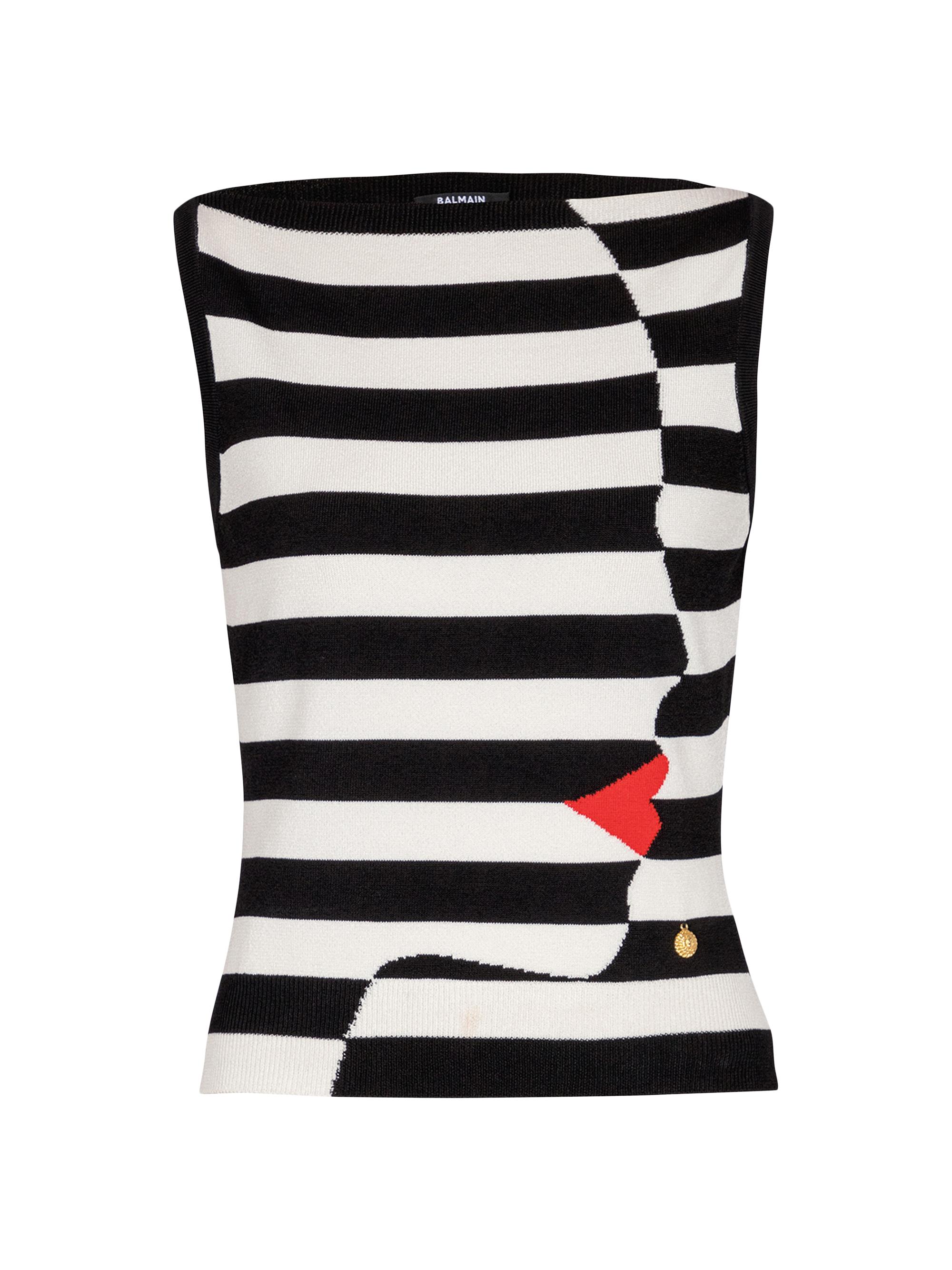 Balmain Women's Graphic Striped Stretch-Knit Boatneck Top - Noir Blanc Rouge