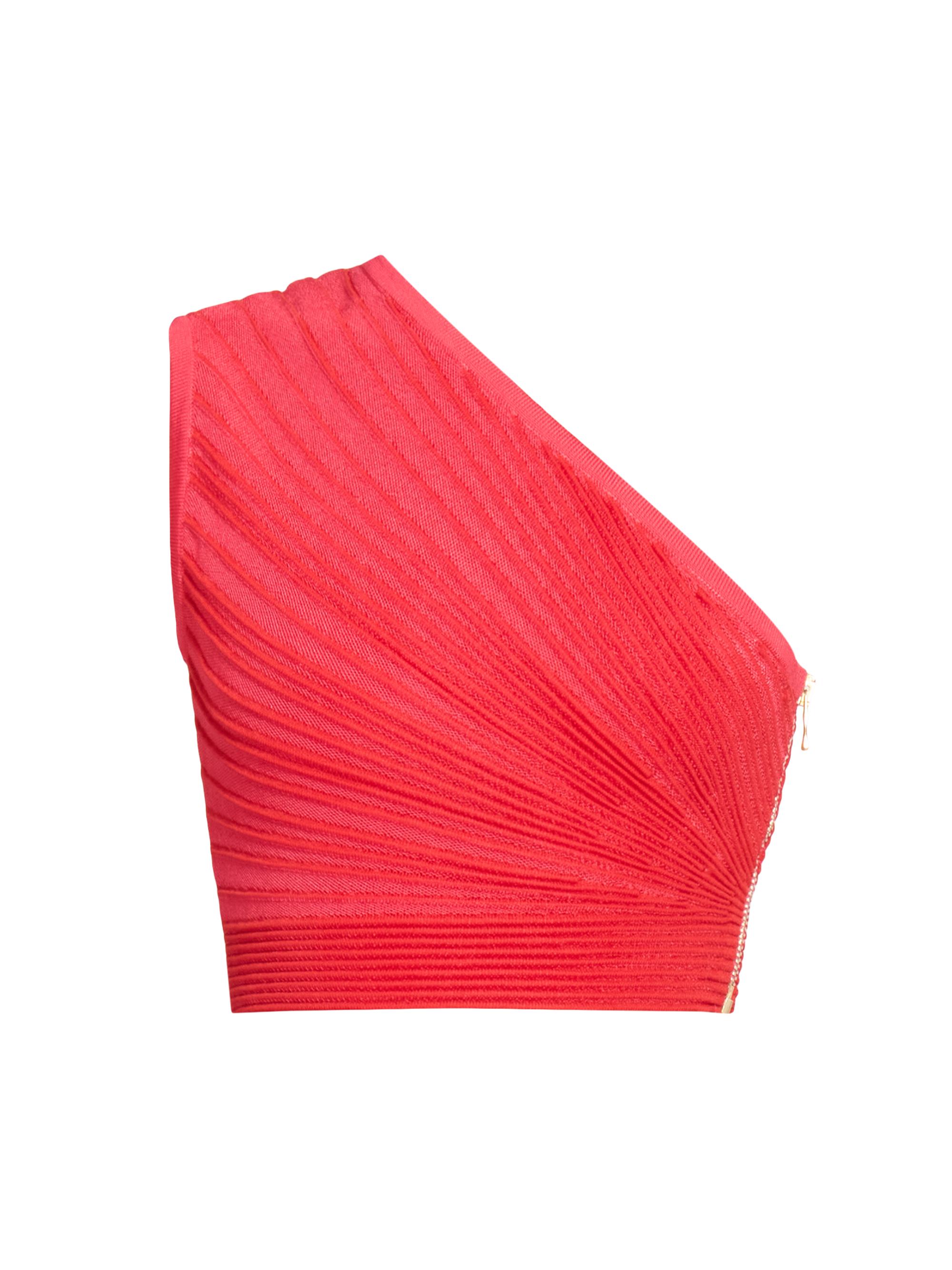 Balmain Women's Textured Rib-Knit One-Shoulder Crop Top - Fuchsia Rouge