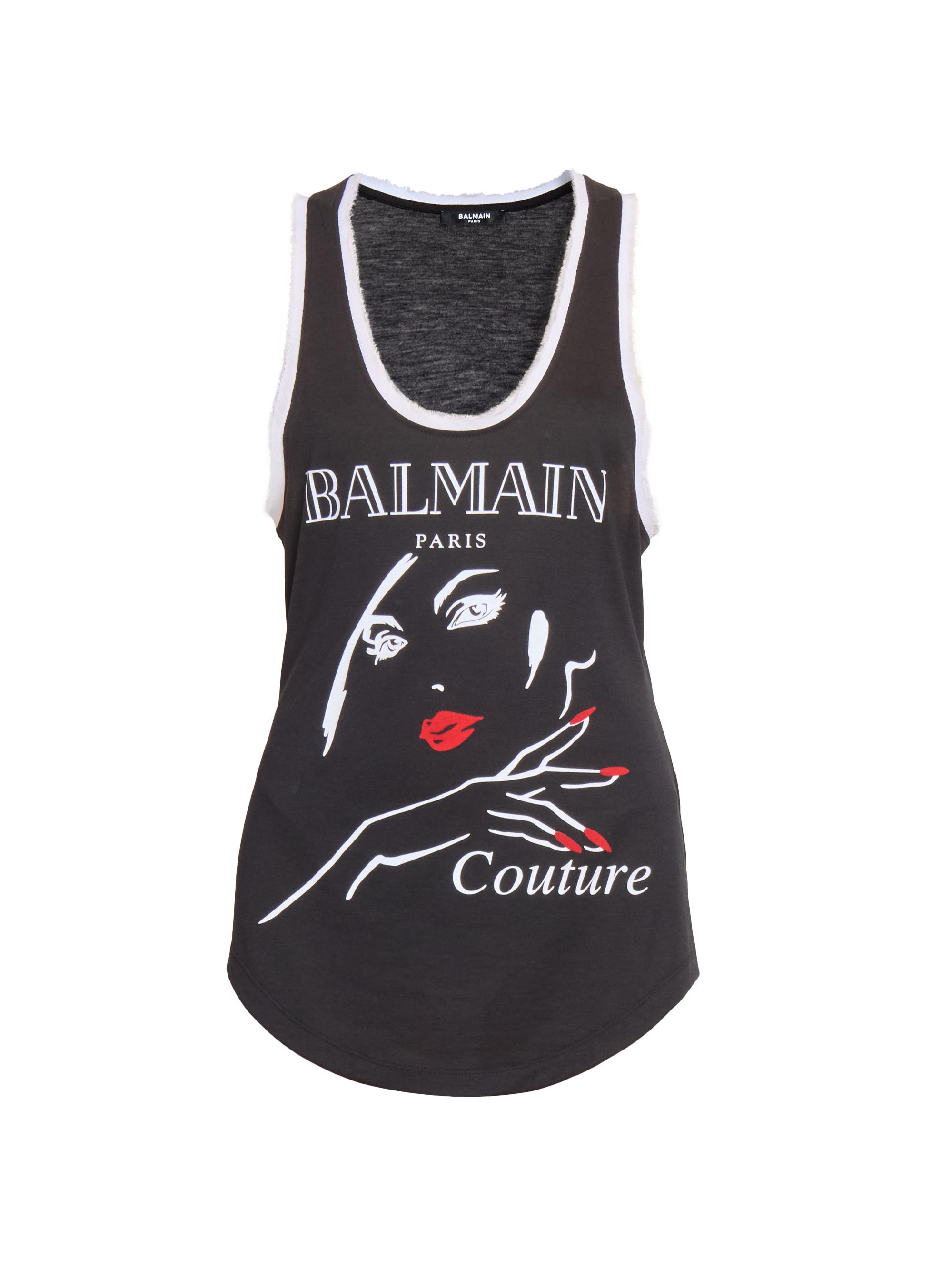 Balmain Women's Printed Jersey & Muslin Sleeveless Top - Noir Blanc Rouge