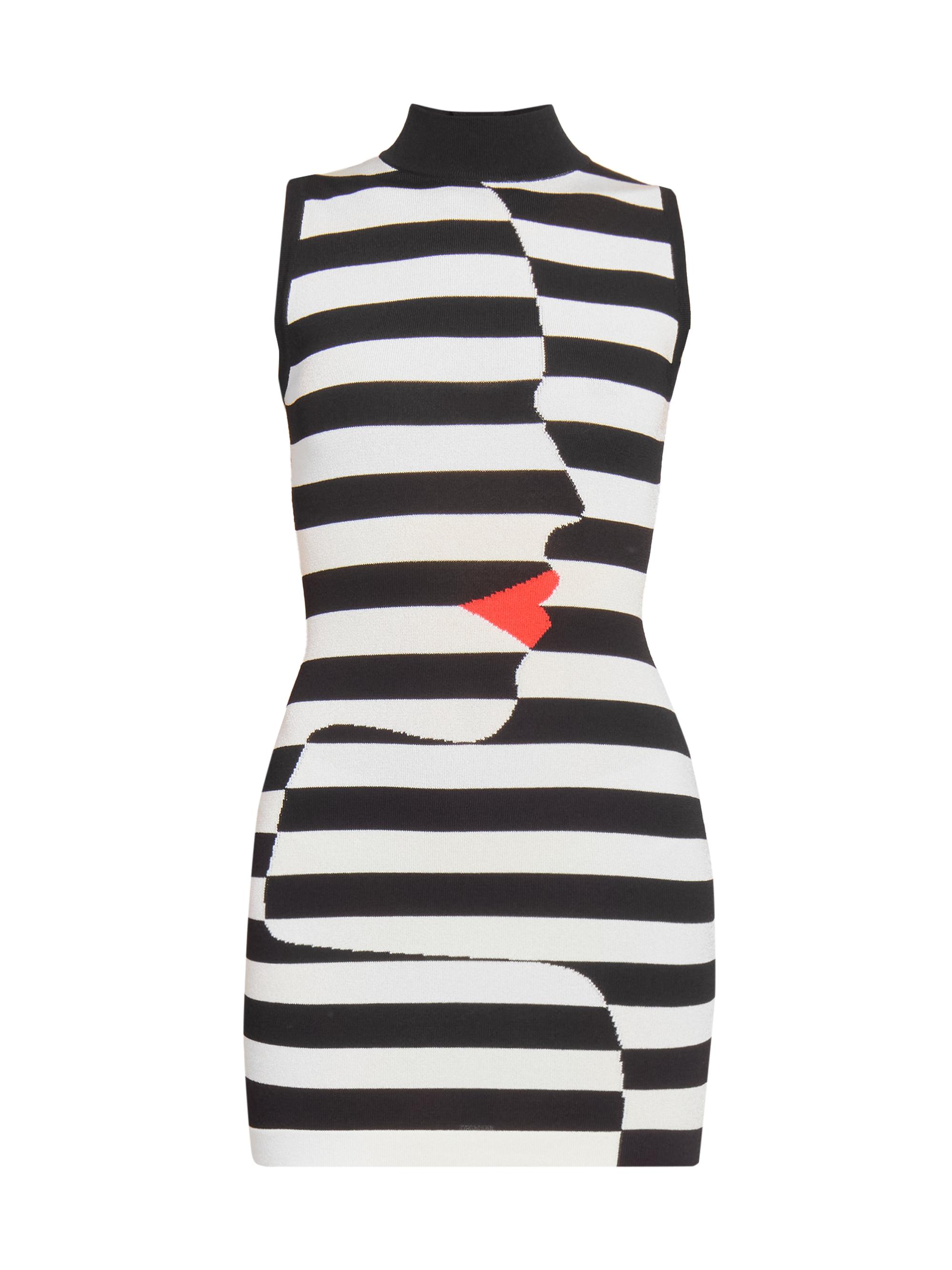 Balmain Women's Striped Mock-Turtleneck Body-Con Minidress - Noir Blanc Rouge