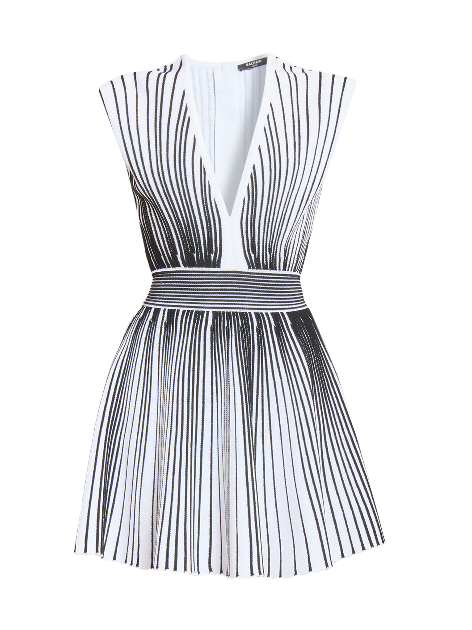 Balmain Women's Rib-Knit Striped A-Line Minidress - Black White