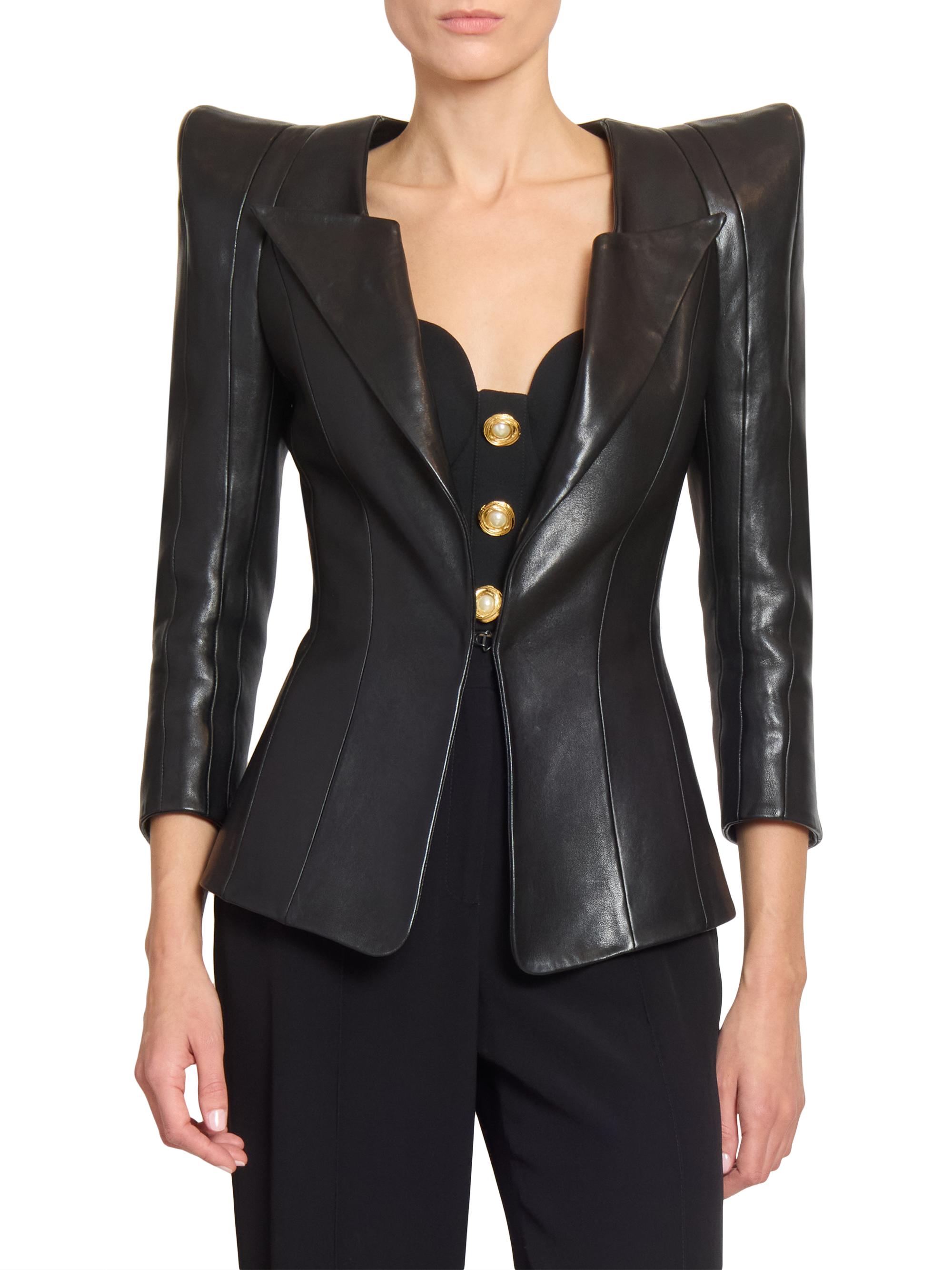 Veste En Cuir Noir Saks Fifth Avenue Taille S - Occasion Très Bon état - Doublure Soie