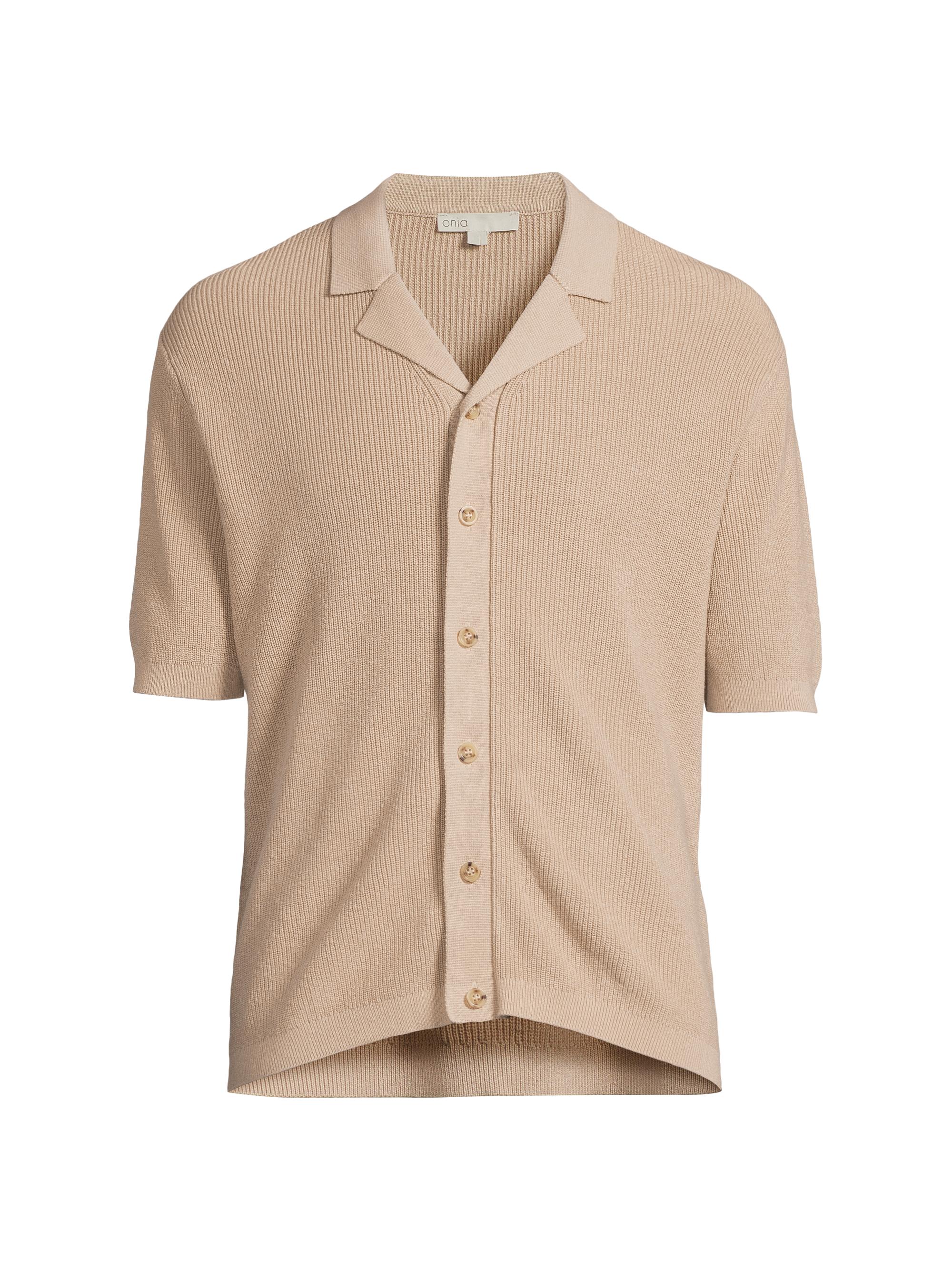 Onia Men's Linen-Cotton Knit Camp Shirt - Tan