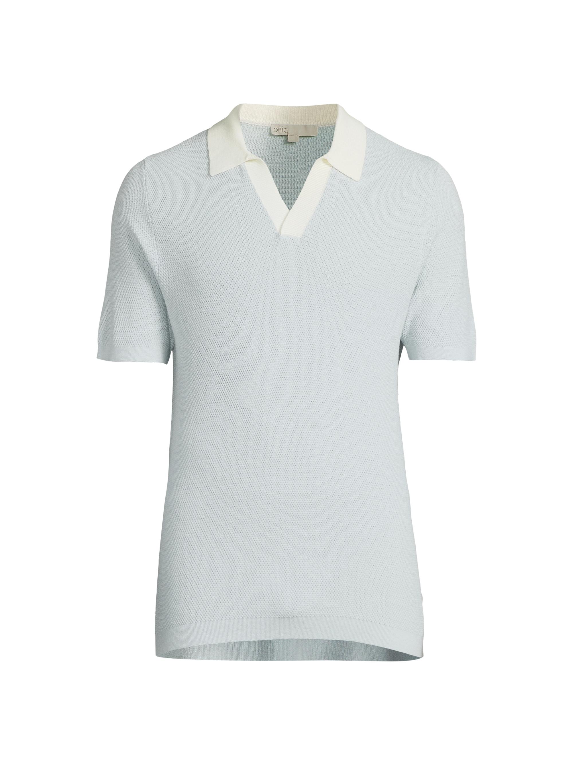 Onia Men's Textured Cotton Johnny Collar Polo Shirt - Pale Blue Whte