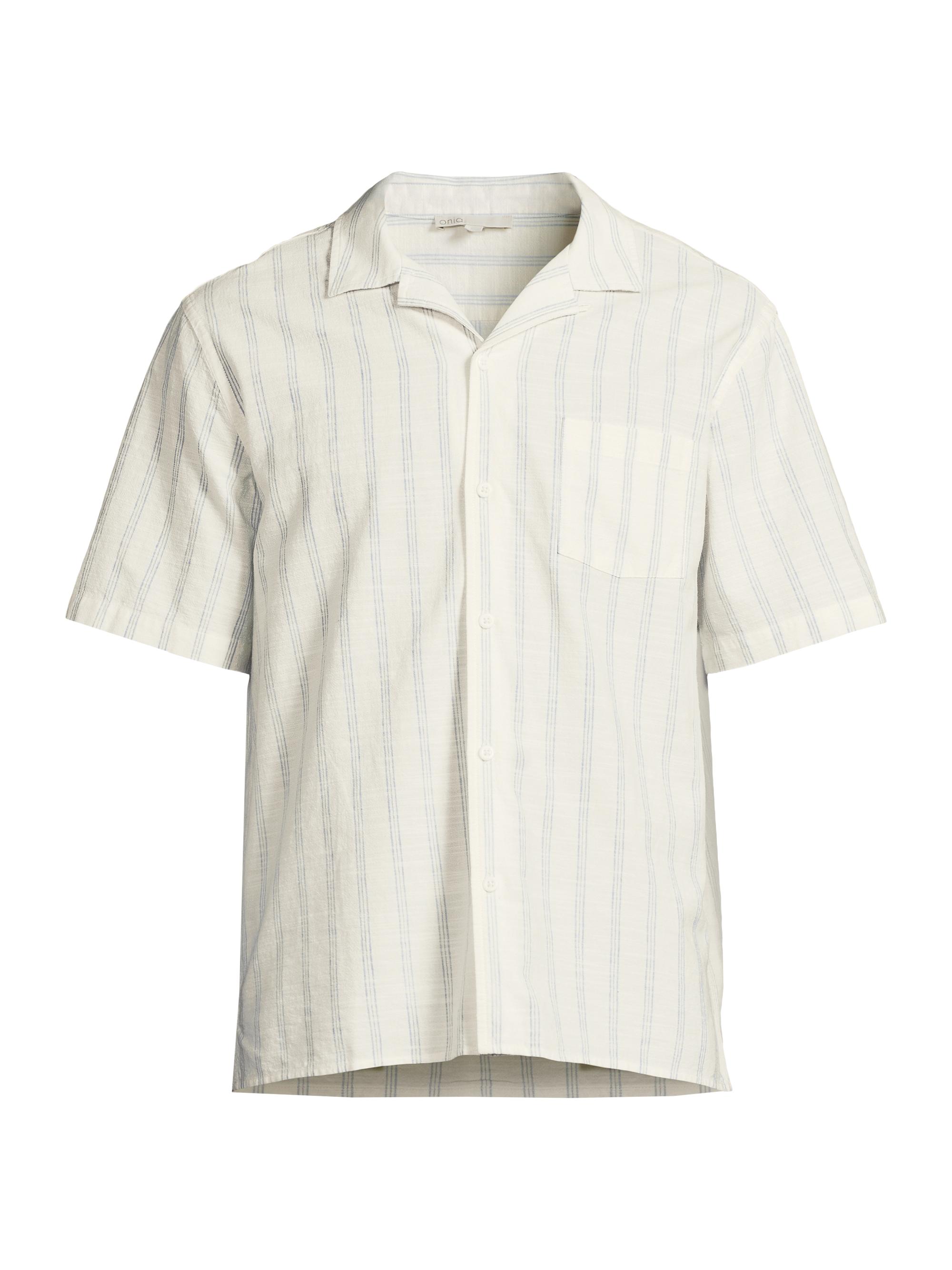 Onia Men's Vacation Striped Cotton-Linen Shirt - White Light Blue