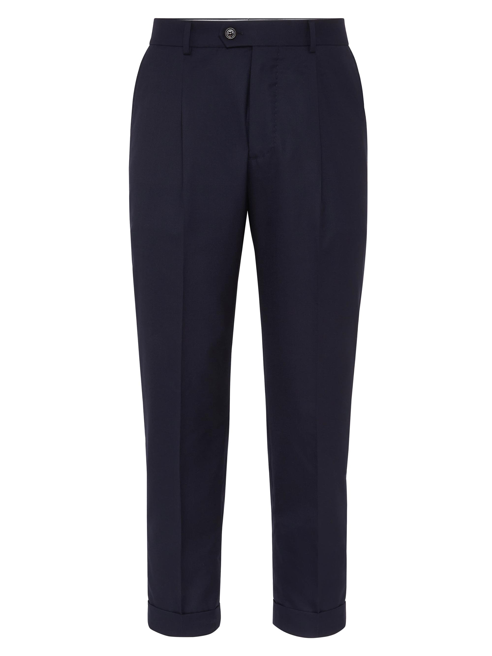 Brunello Cucinelli Men's Lightweight Cashmere Formal Fit Trousers - Navy Blue