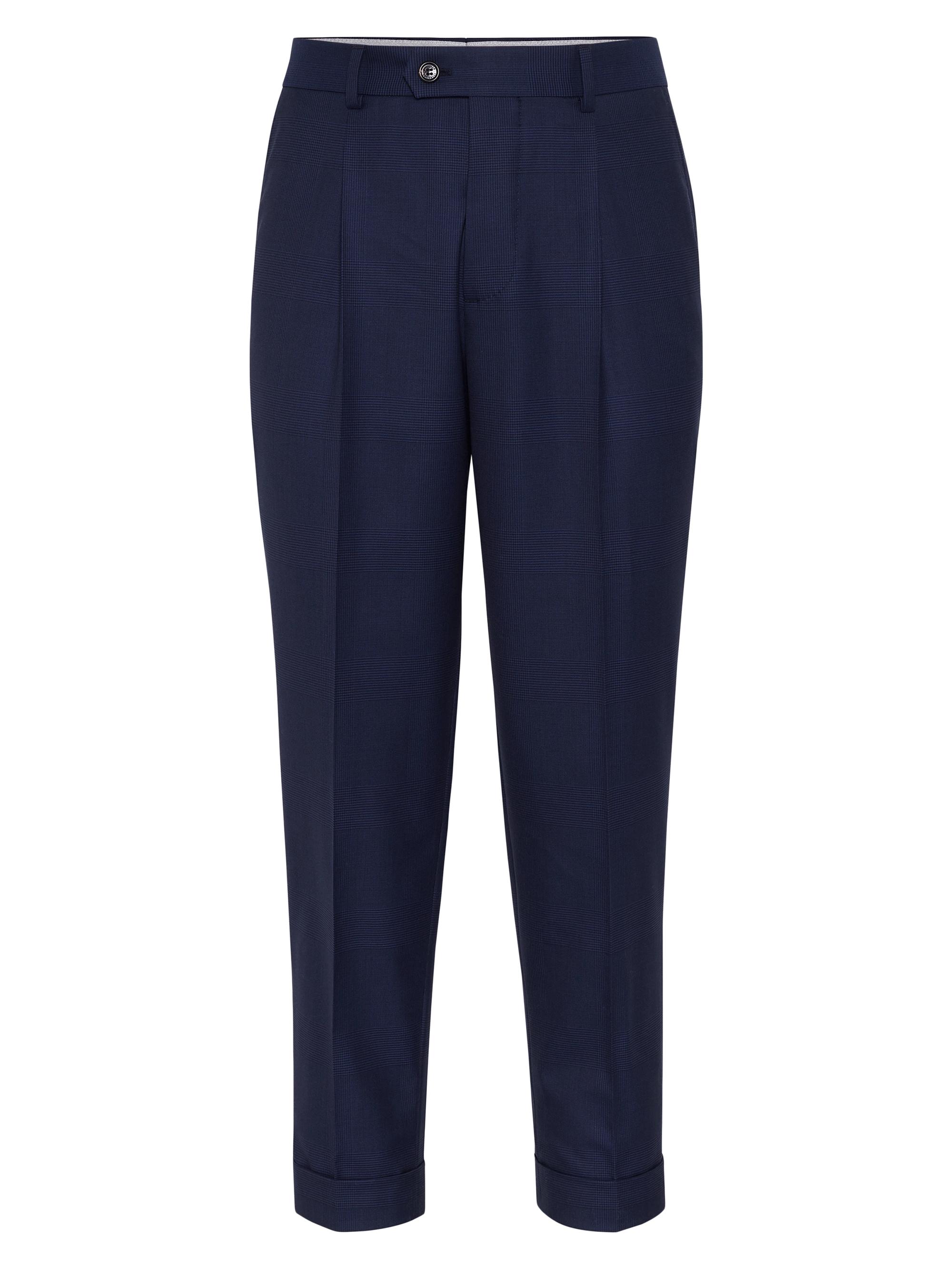 Brunello Cucinelli Men's Virgin Wool Prince of Wales Leisure Fit Trousers - Blue