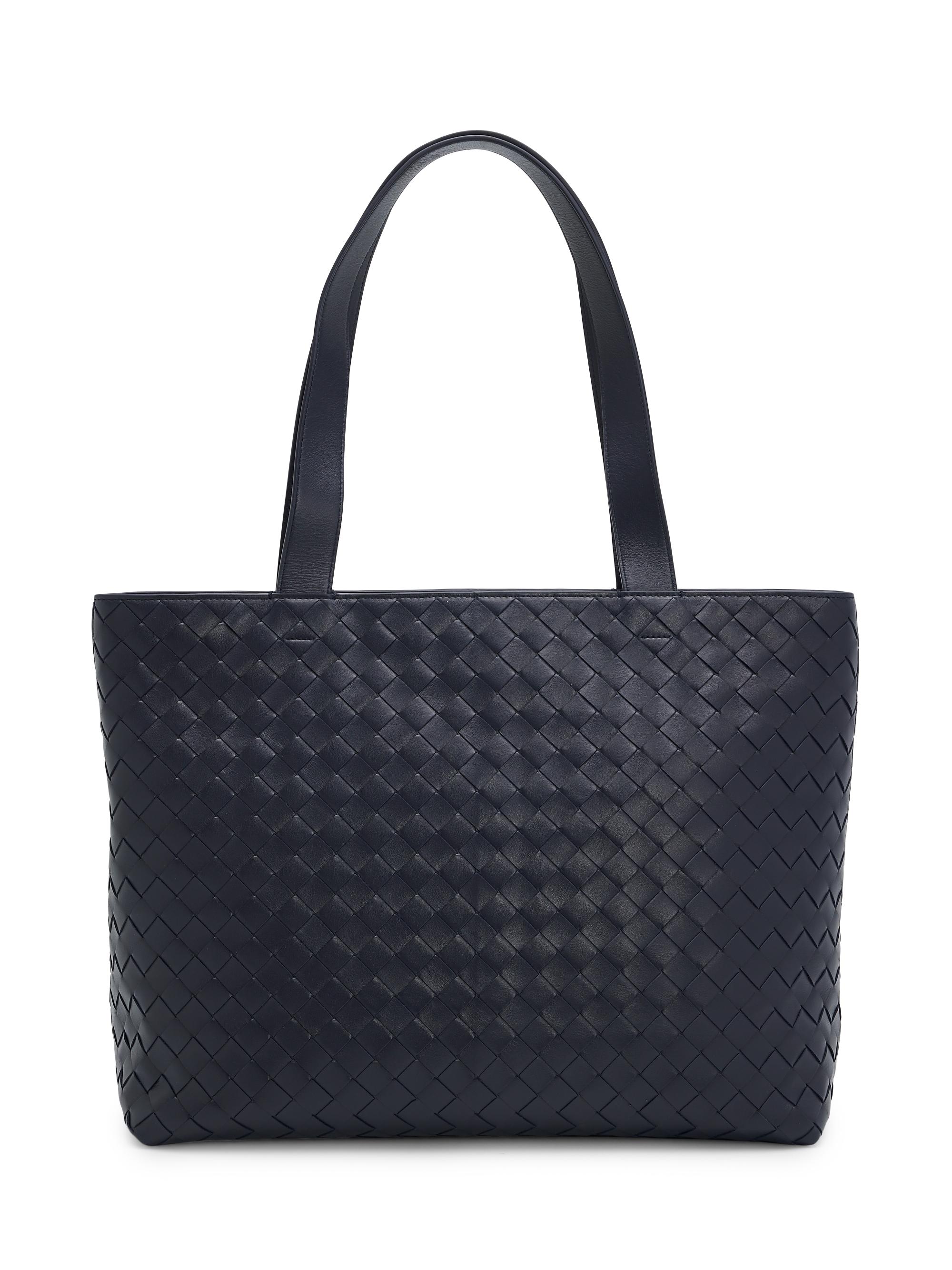 Bottega Veneta Men's  Intrecciato Zipped Tote Bag - Midnight Silver