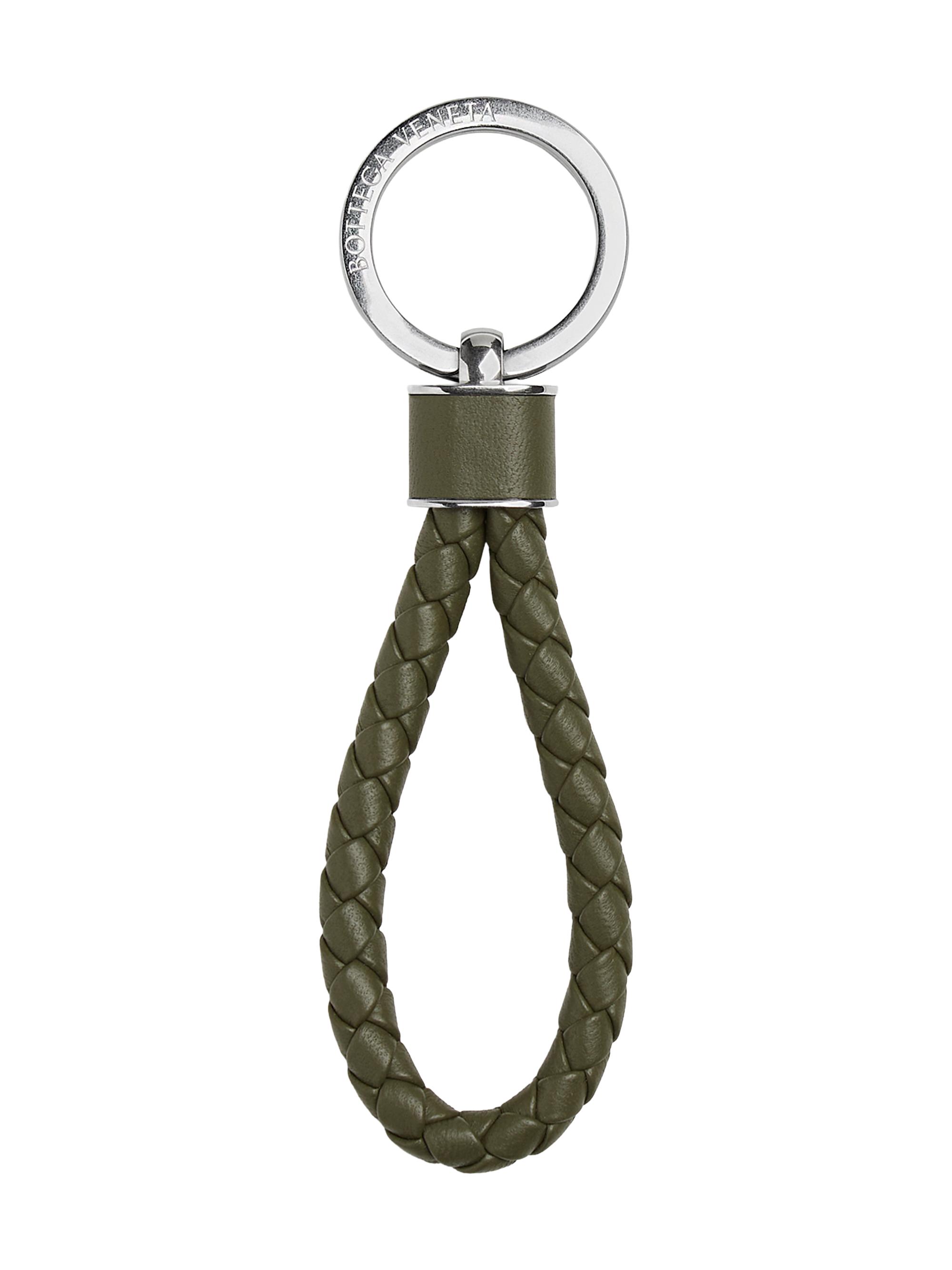 Bottega Veneta Men's Intreccio Key Ring - Crocodile Silver