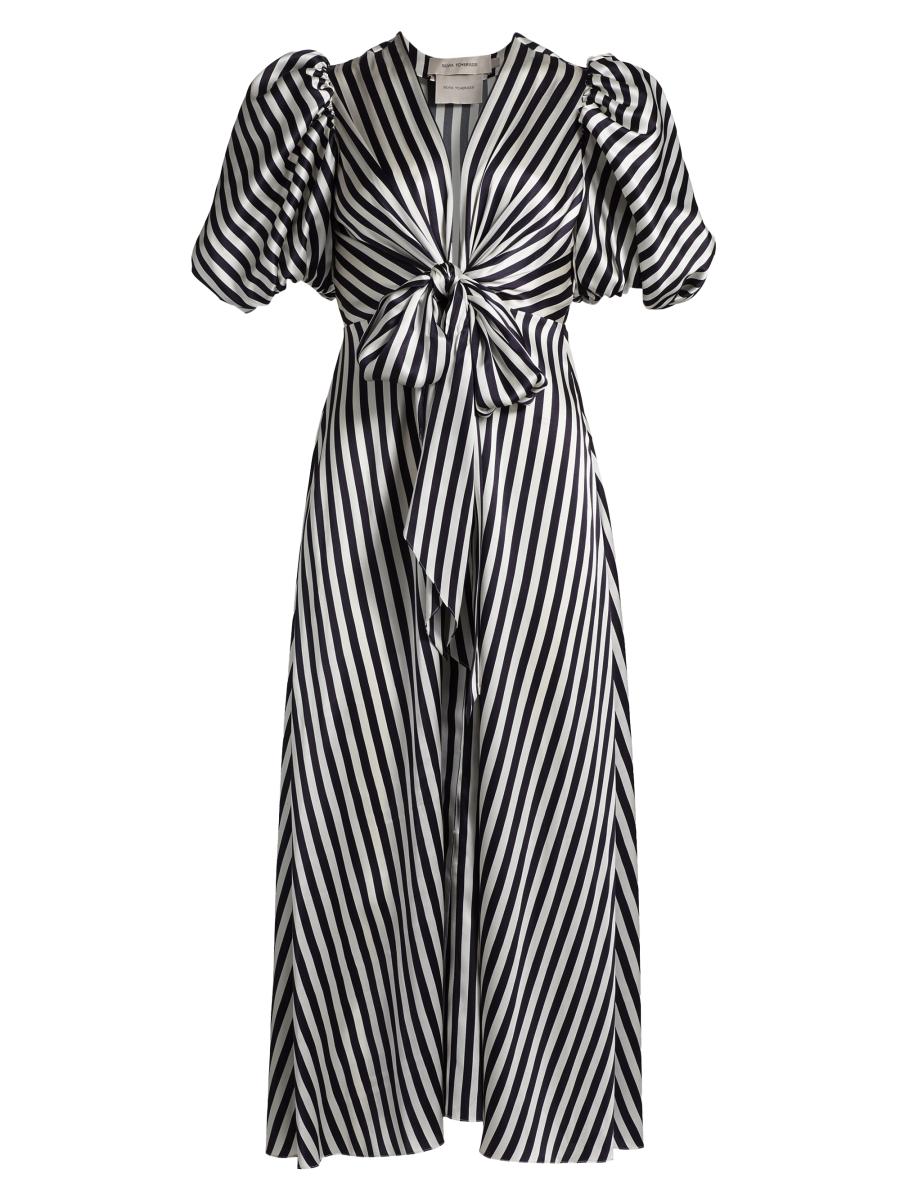 Silvia Tcherassi Simona Striped Stretch-Silk Tie-Waist Midi-Dress