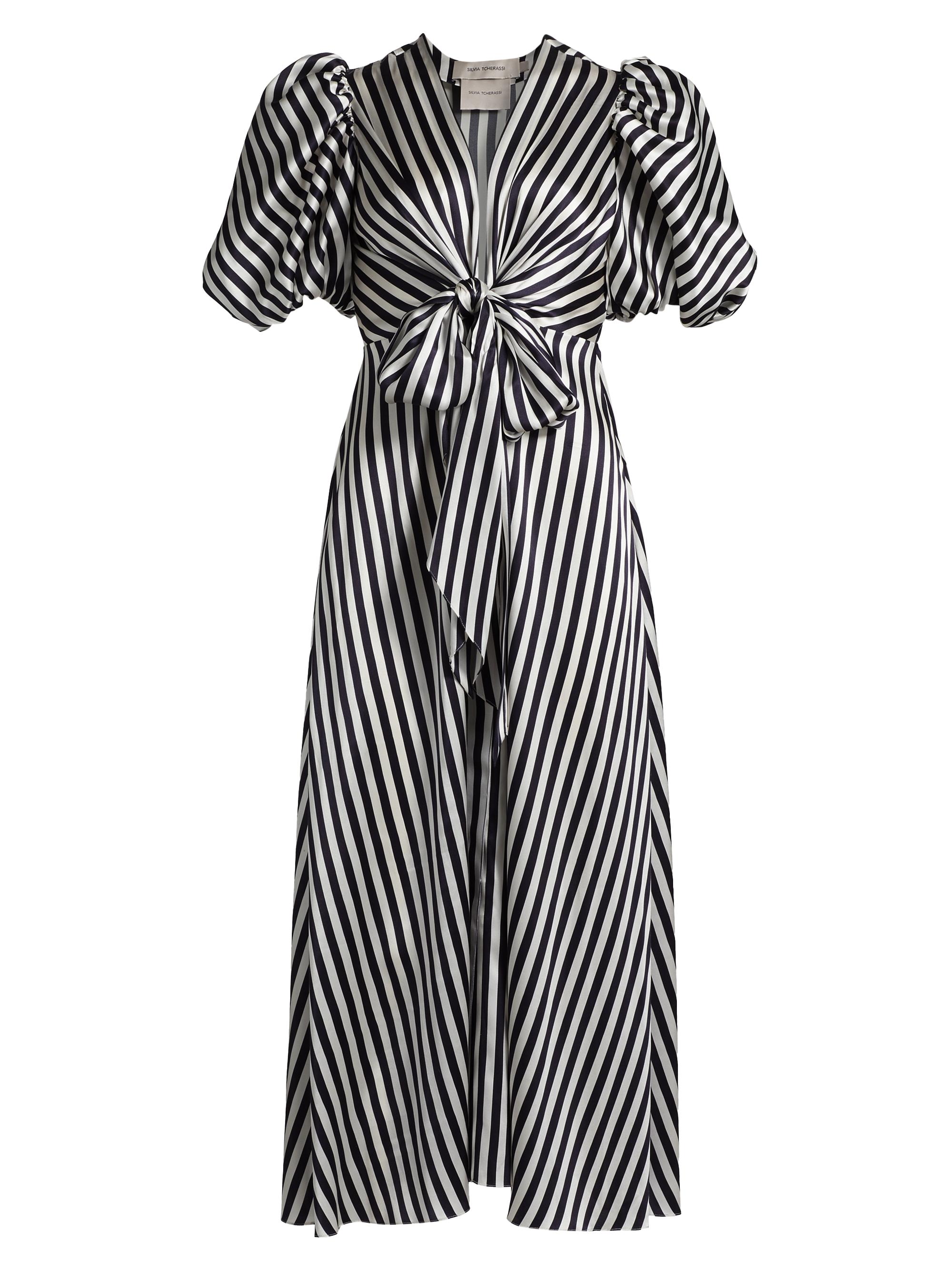 Silvia Tcherassi Simona Striped Stretch-Silk Tie-Waist Midi-Dress