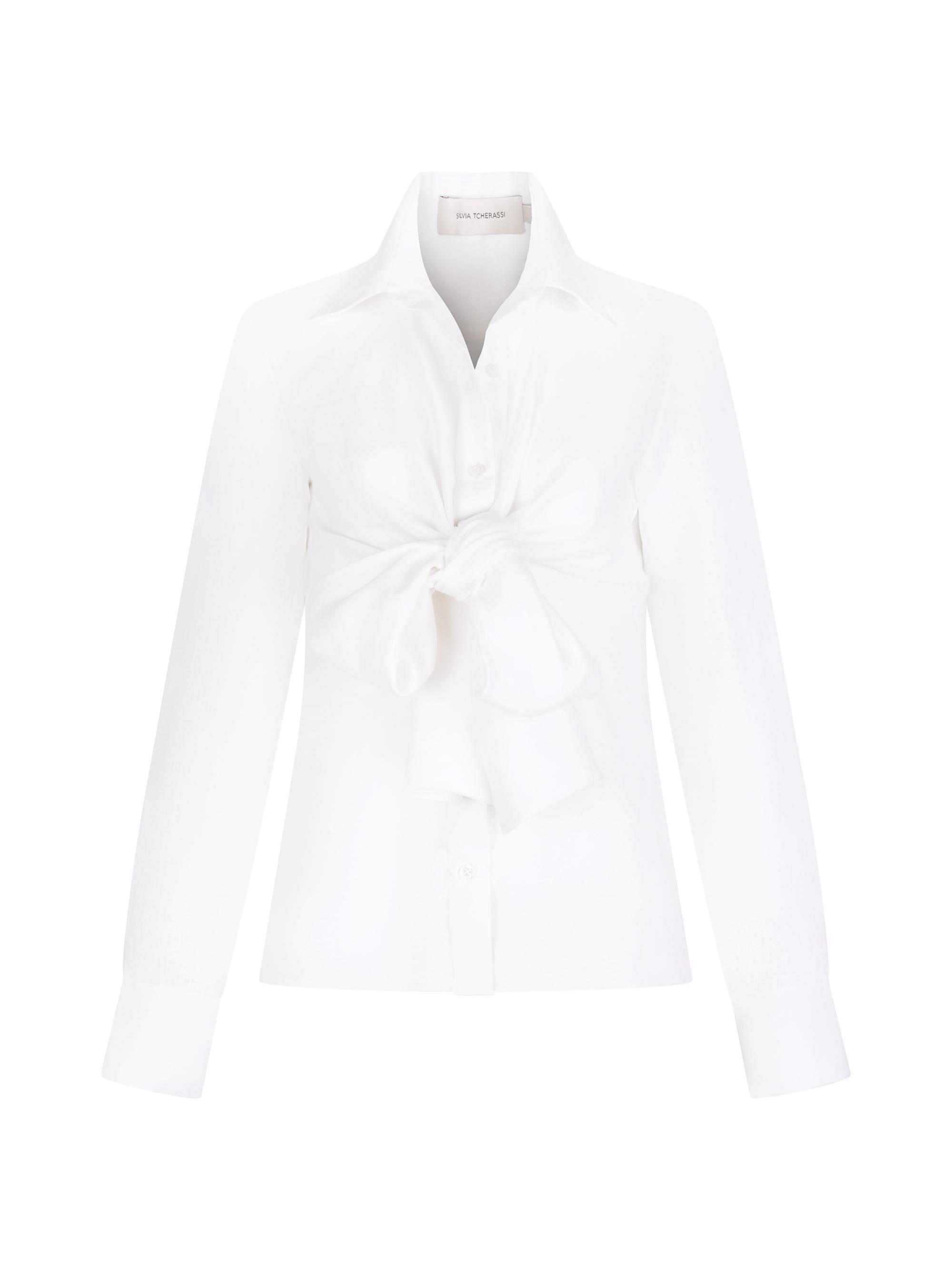 Silvia Tcherassi Women's Mercury Tie-Front Linen Blouse - White