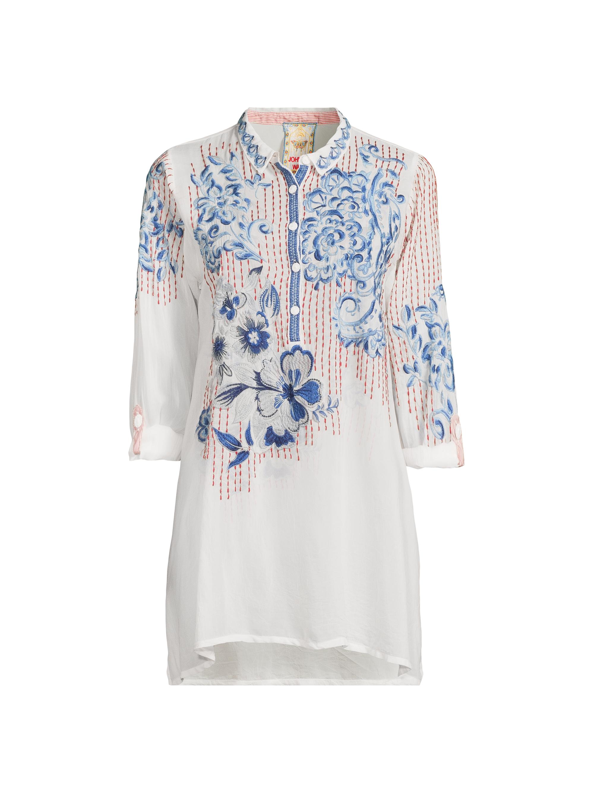 Johnny Was Women's Gilani Floral Embroidered Shirt - White