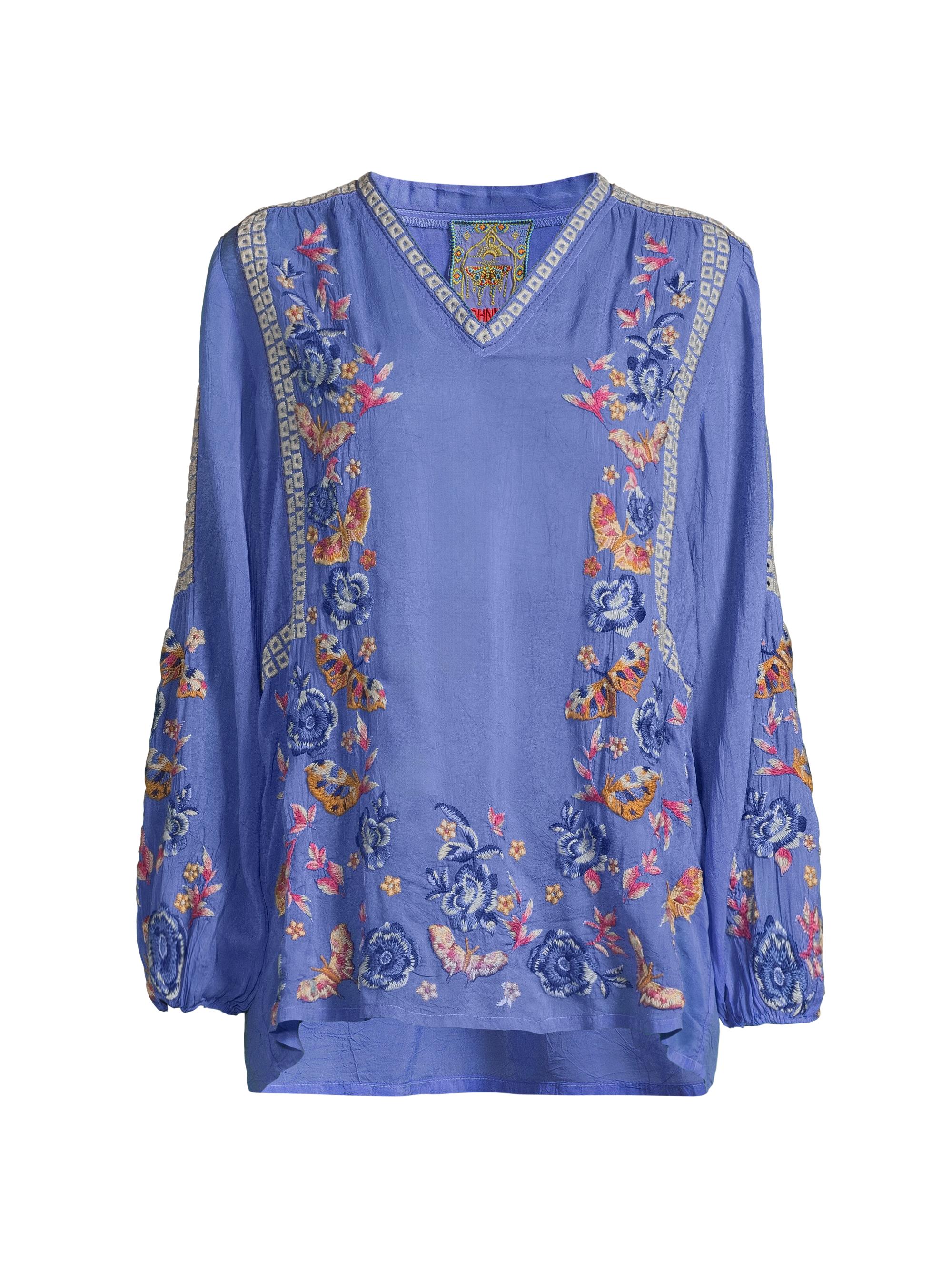 Johnny Was Tamara Floral-Embroidered V-Neck Blouse | Saks Fifth Avenue