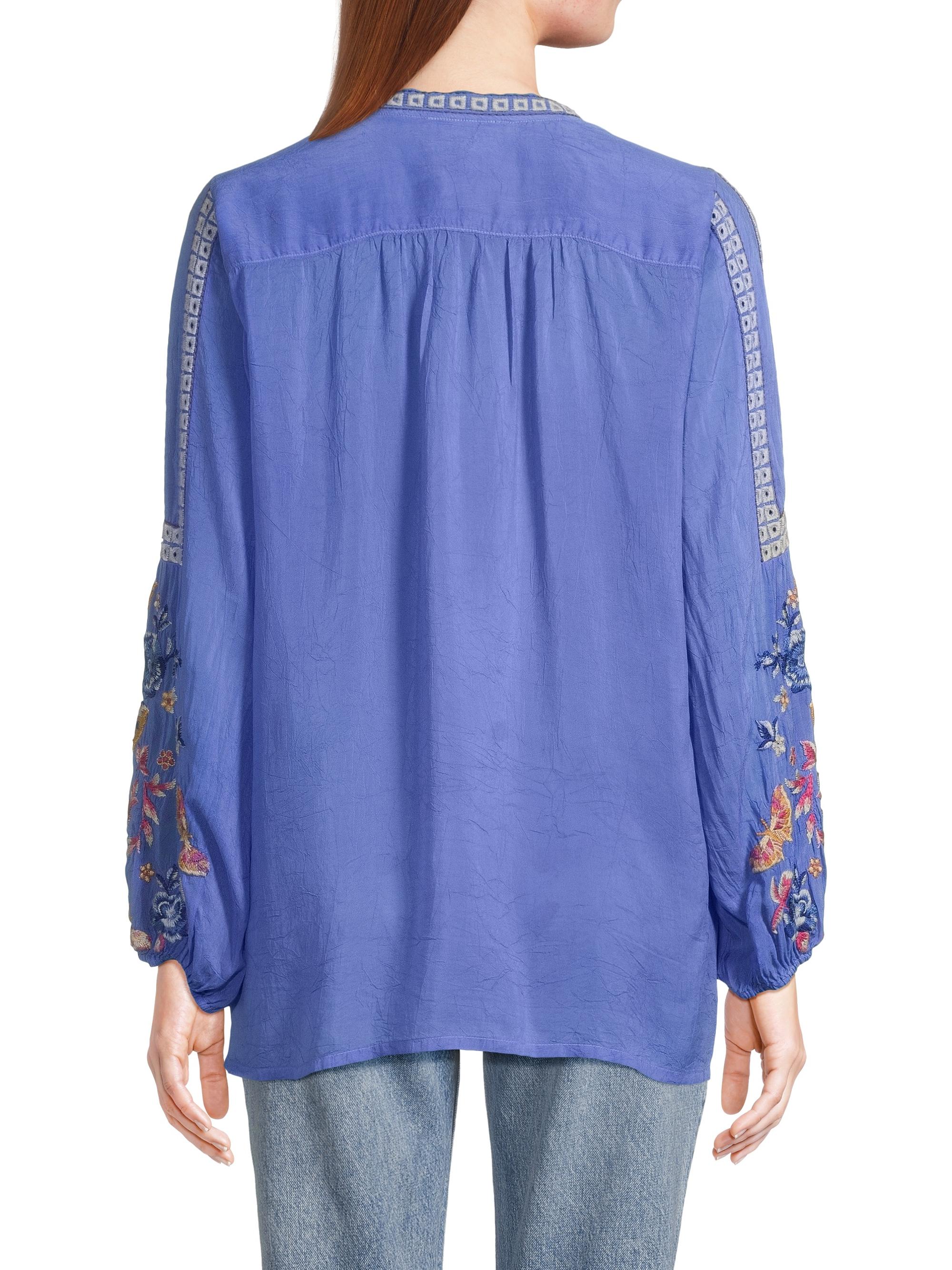 Johnny Was Tamara Floral-Embroidered V-Neck Blouse | Saks Fifth Avenue