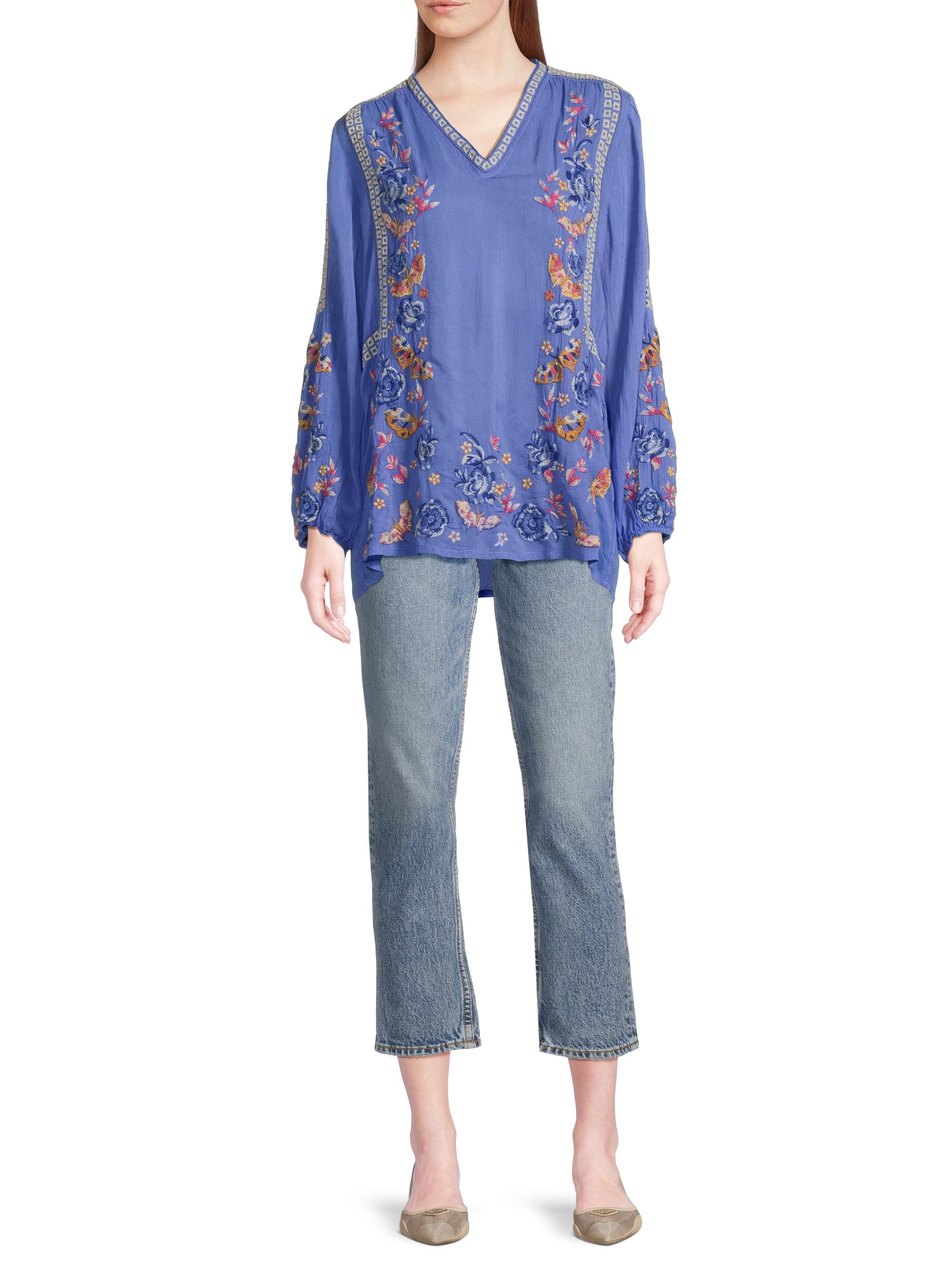 Johnny Was Tamara Floral-Embroidered V-Neck Blouse | Saks Fifth Avenue