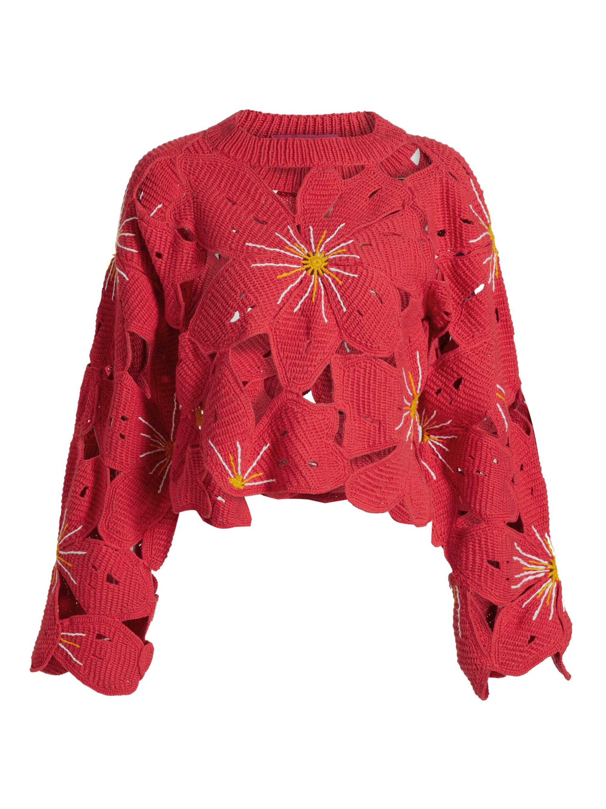 The Elder Statesman Women's Crochet Flower Cotton Sweater - Persimmon Multi