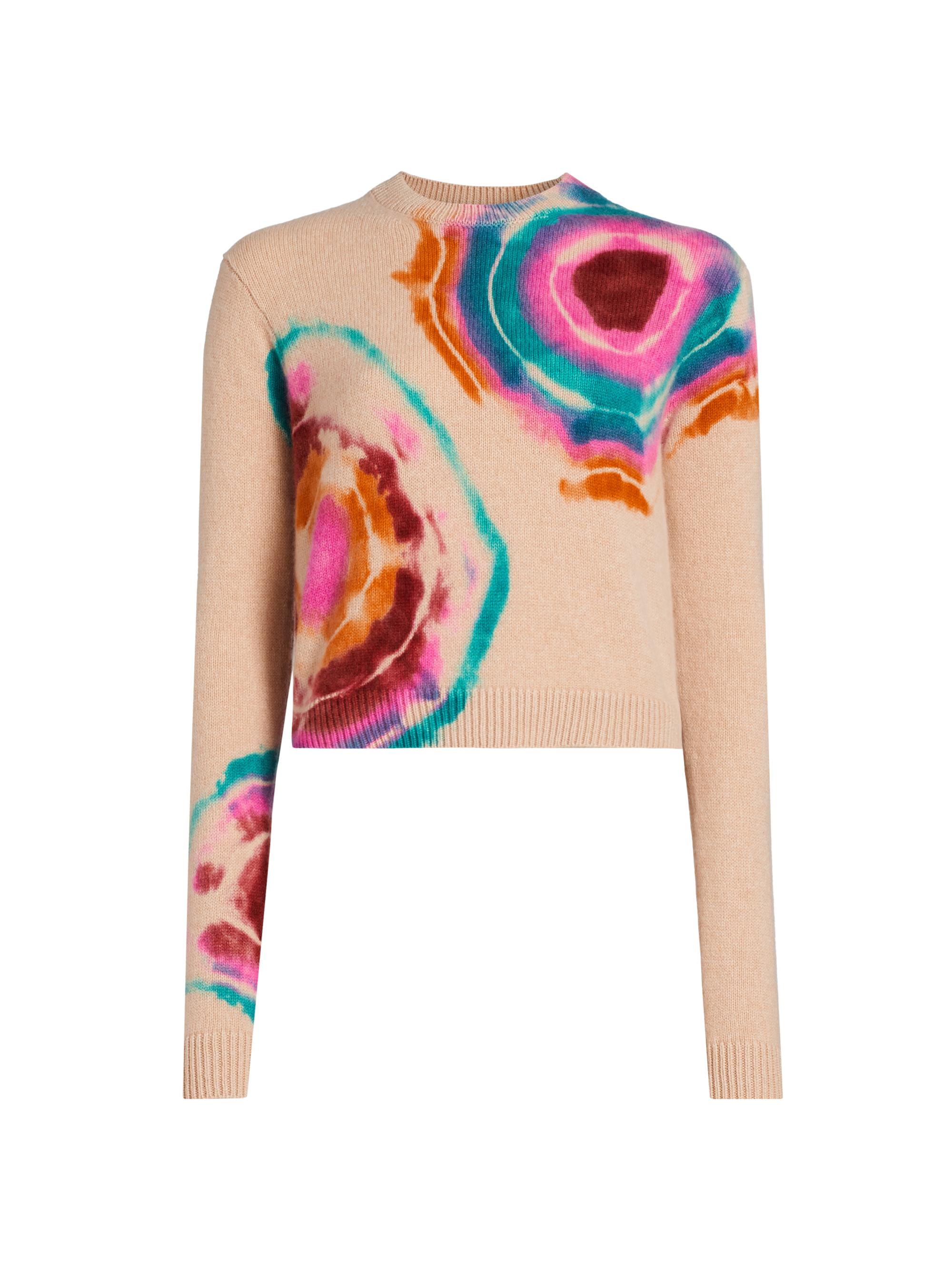 The Elder Statesman Women's Geode Cashmere Crewneck Sweater - Khaki With Pink Geode