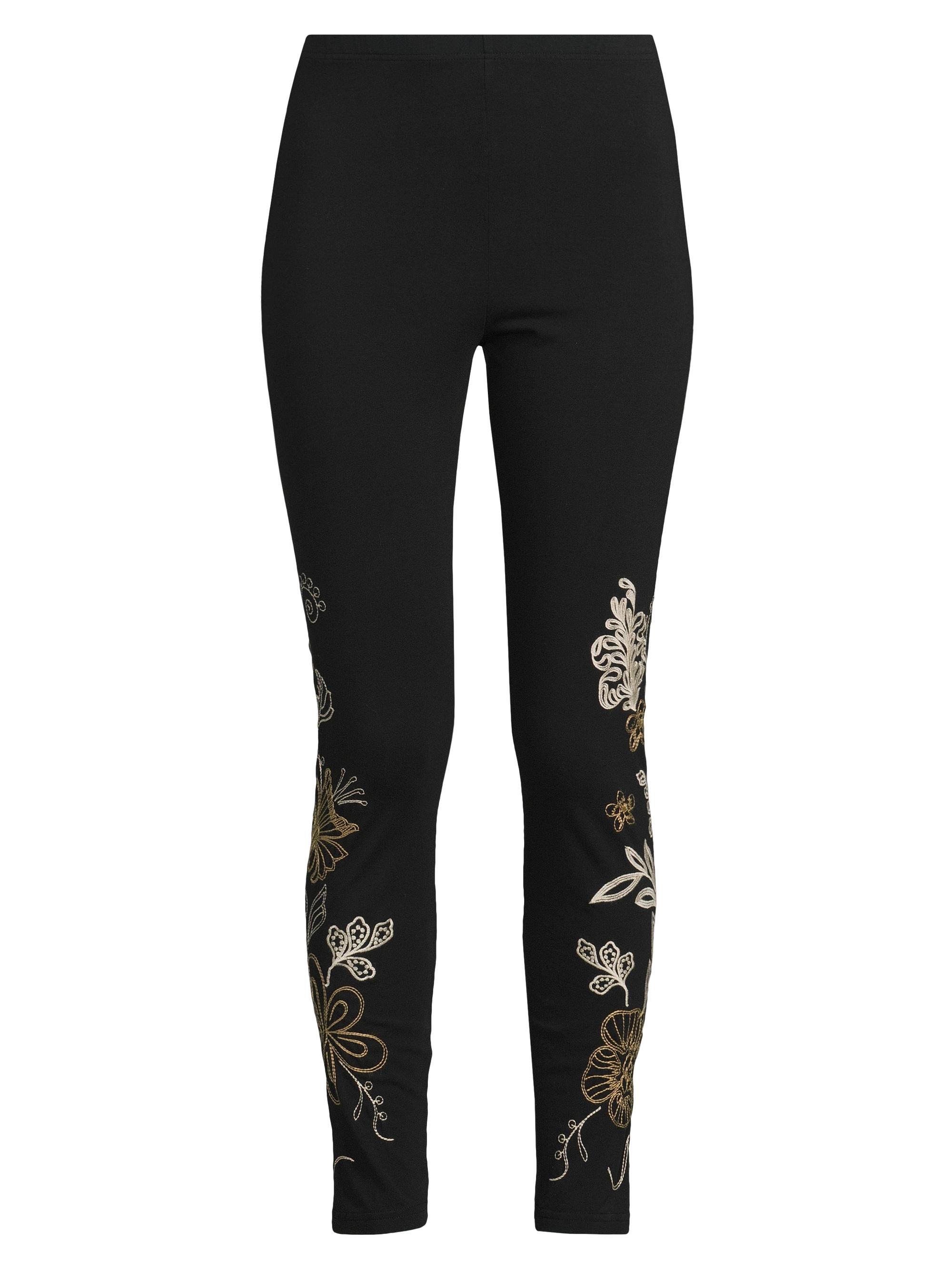 Johnny Was Women's Adelaide Floral-Embroidered Cotton Leggings - Black