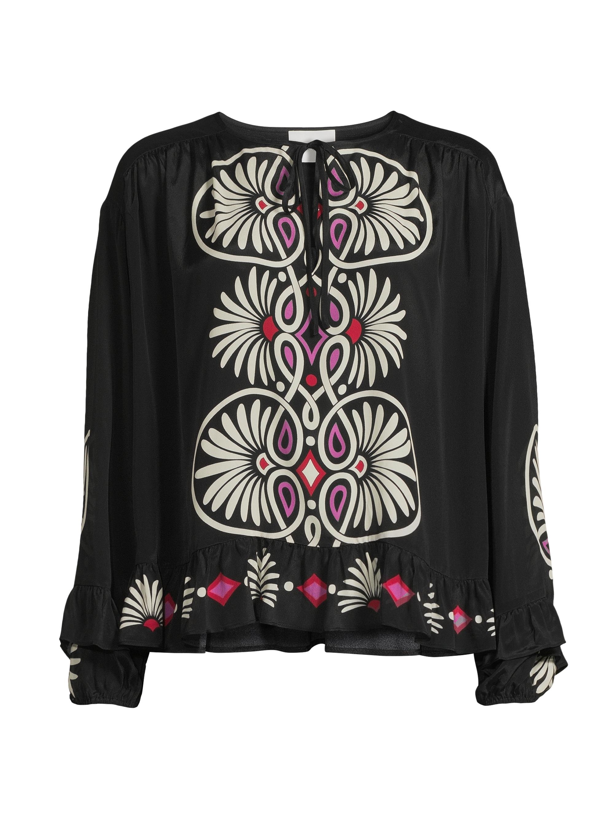 Johnny Was Women's Madelyn Geometric Ruffled Tie-Neck Blouse - Siera