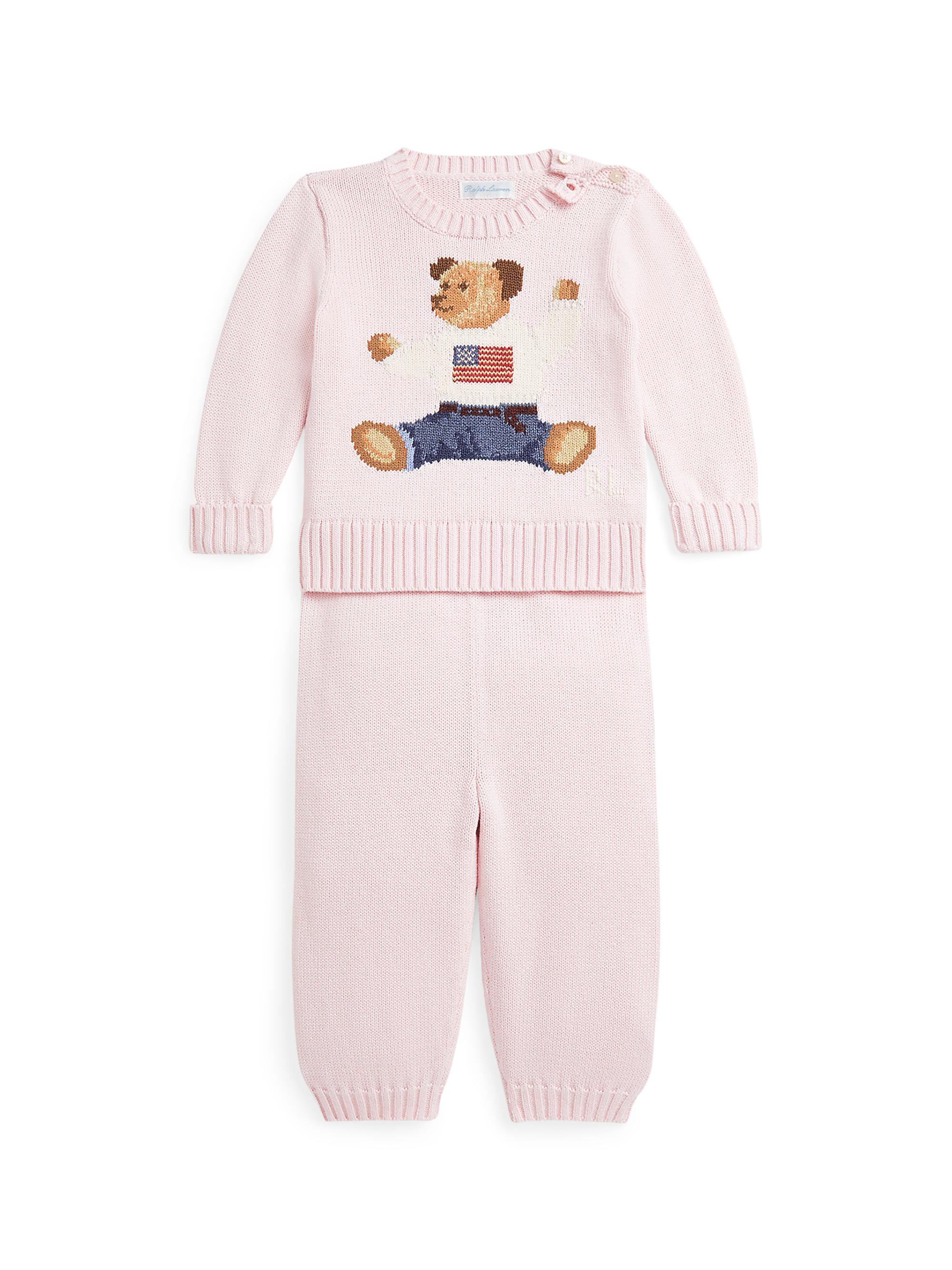 Polo Ralph Lauren Baby's Flag Polo Bear Knit Set - Morning Pink 9 Months
