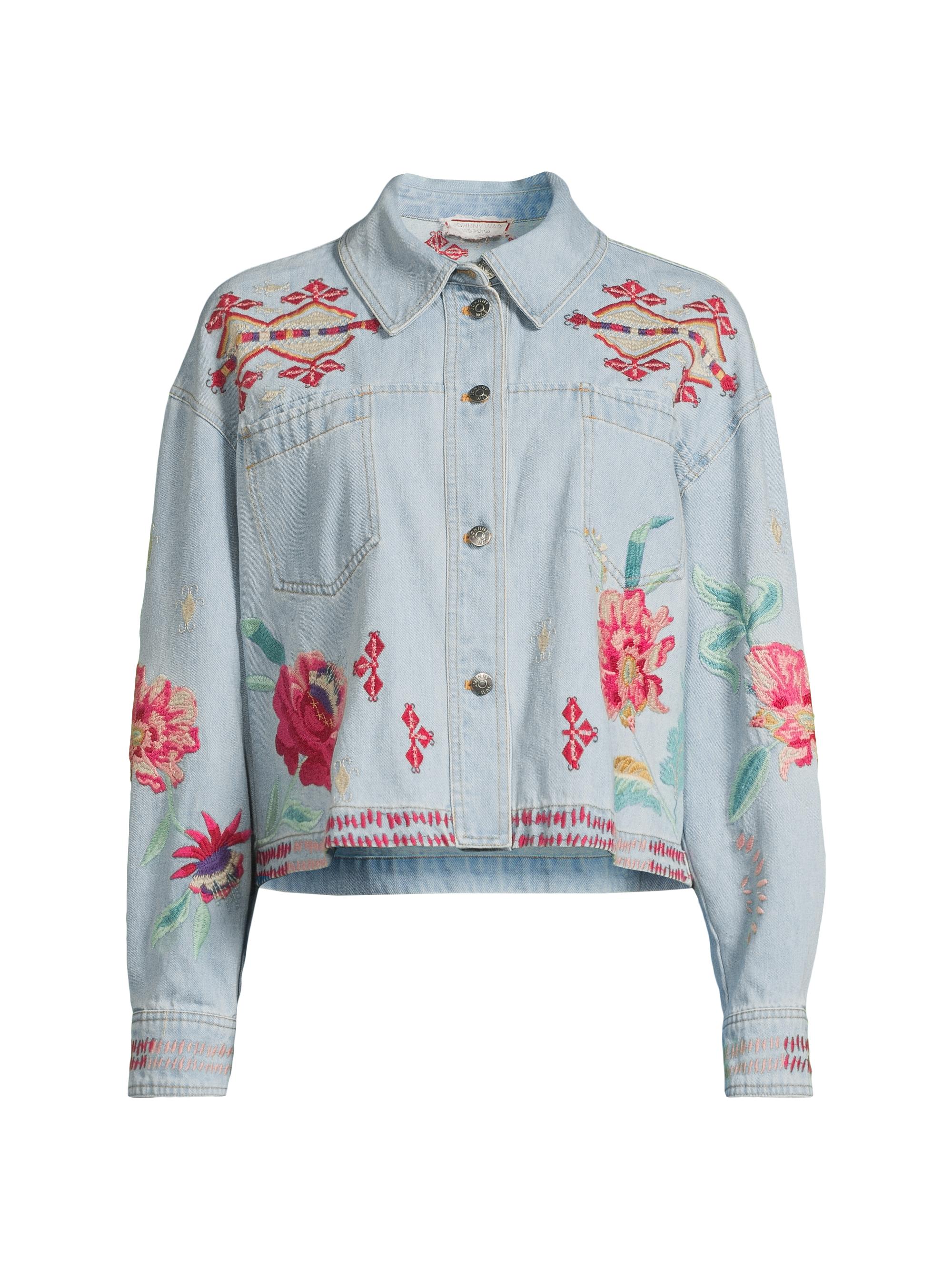 Johnny Was Women's Talulla Floral-Embroidered Denim Crop Jacket - Denim Blue