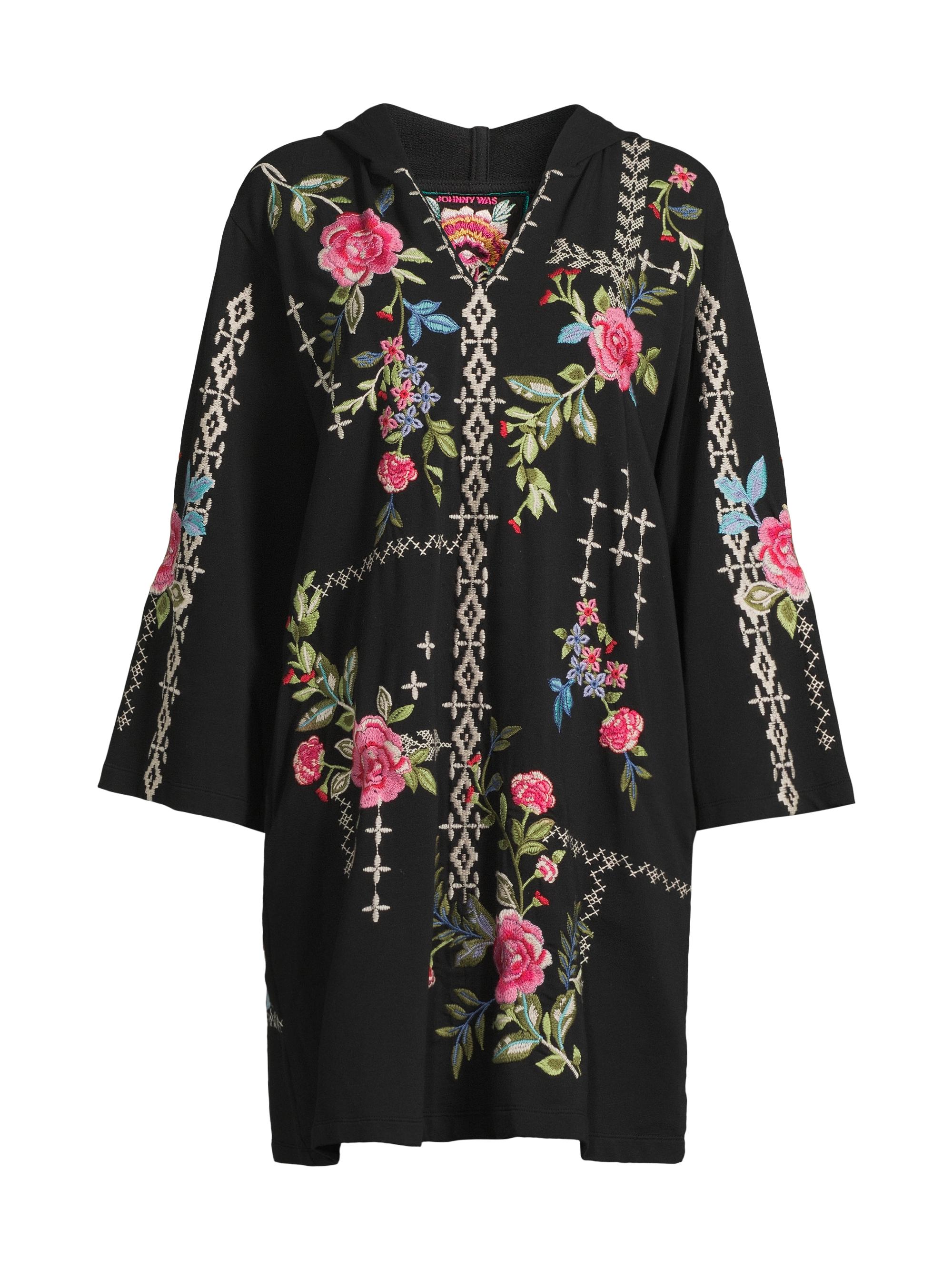 Johnny Was Women's Catia Floral Embroidered Cotton Hooded Beach Dress - Black