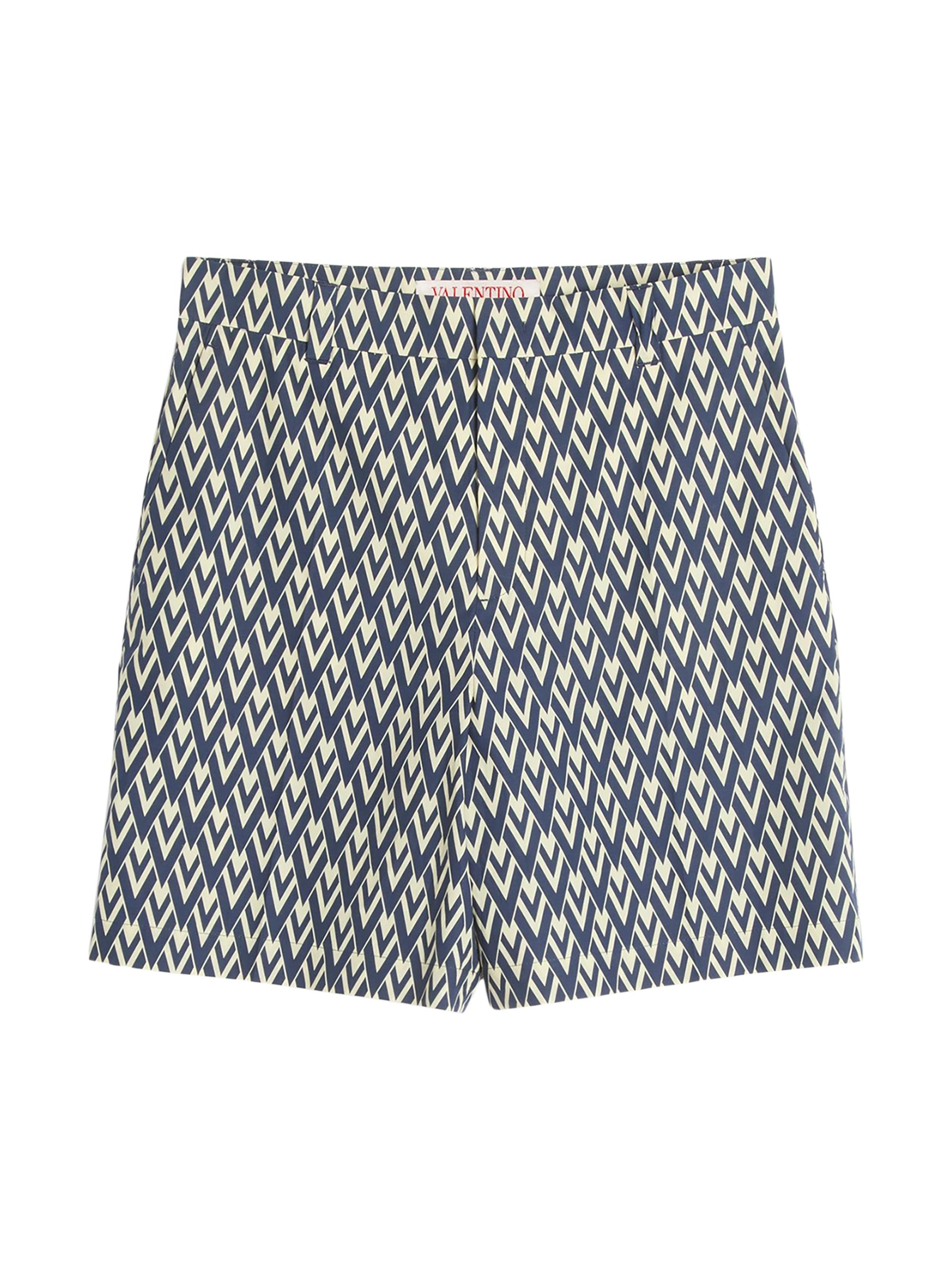 Valentino Garavani Men's Cotton Popeline Bermuda Shorts with Toute La V Print - Navy Cream
