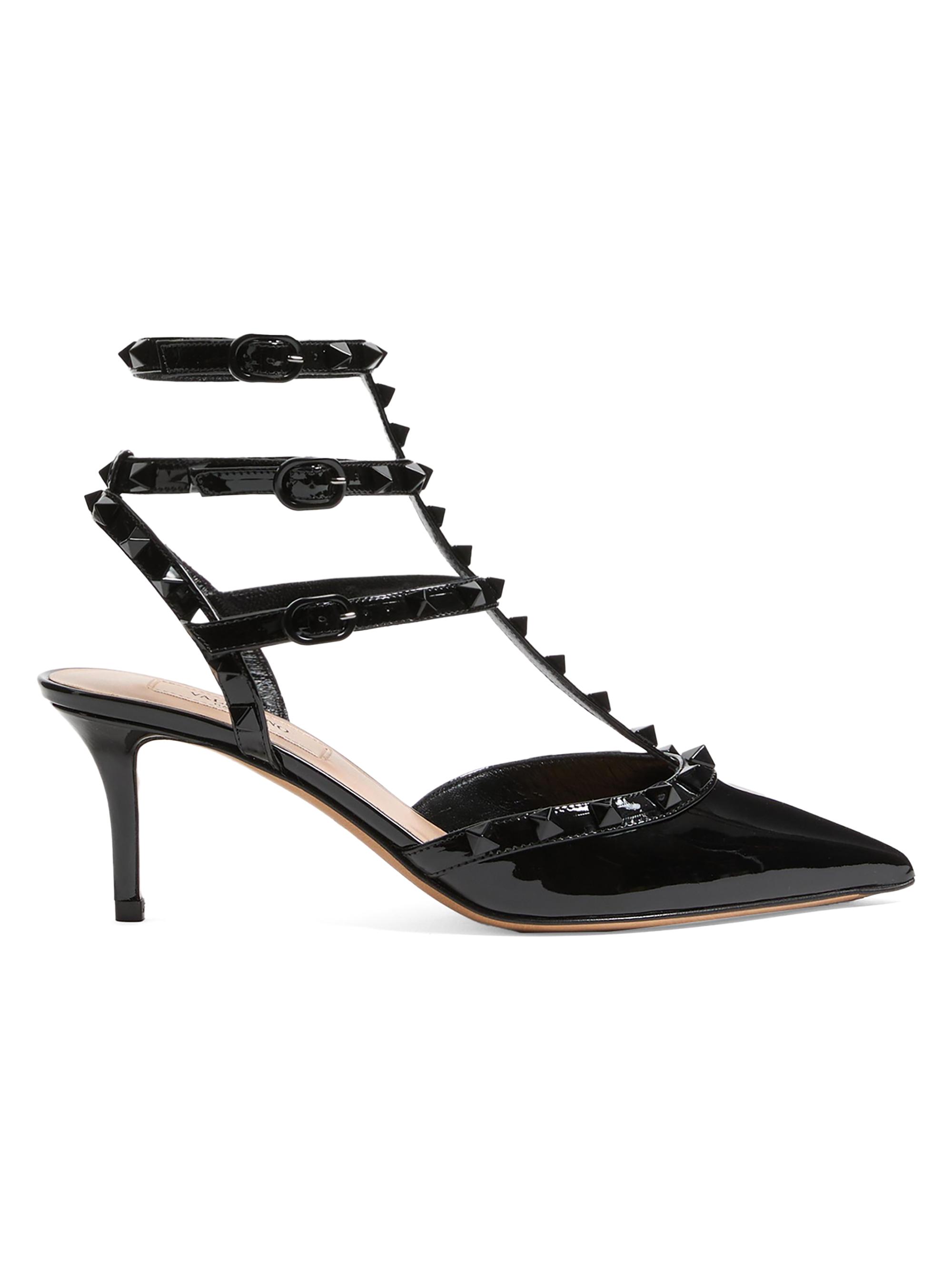Valentino Garavani Women's Patent 65MM Rockstud Pumps with Straps - Black