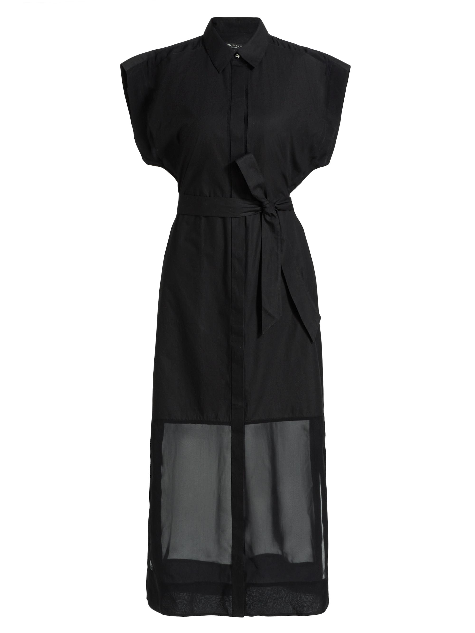 rag & bone Women's Vance Cotton Sheer-Hem Midi Shirtdress - Black